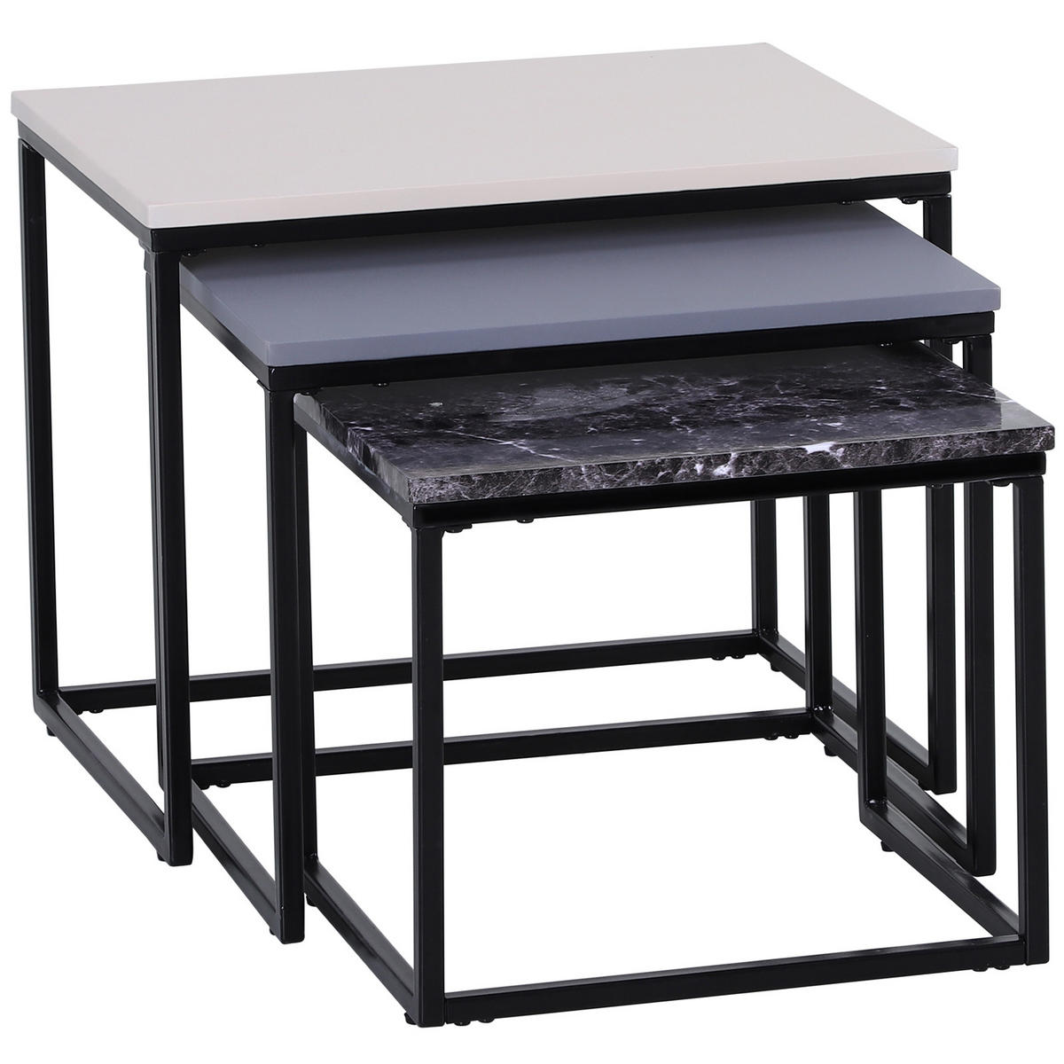 COUCHTISCH-SET, MDF, Weiß+Grau+Schwarz - Weiß, Kunststoff (55/40/45cm) - HOMCOM