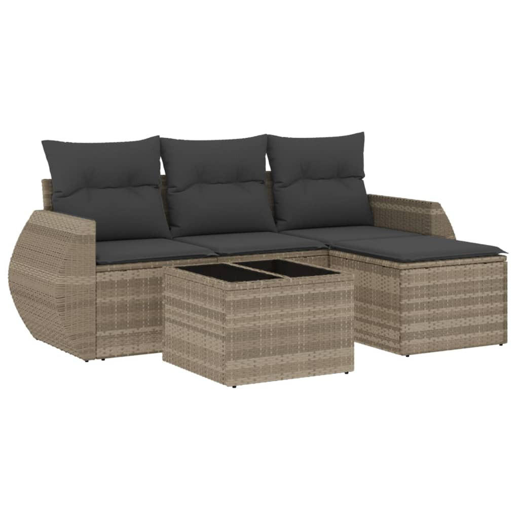 GARTEN-SOFAGARNITUR 5-TLG. Mit Kissen Hellgrau Poly Rattan - Grau, Kunststoff - vidaXL