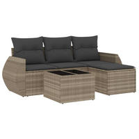 GARTEN-SOFAGARNITUR 5-TLG. Mit Kissen Hellgrau Poly Rattan - Grau, Kunststoff - vidaXL
