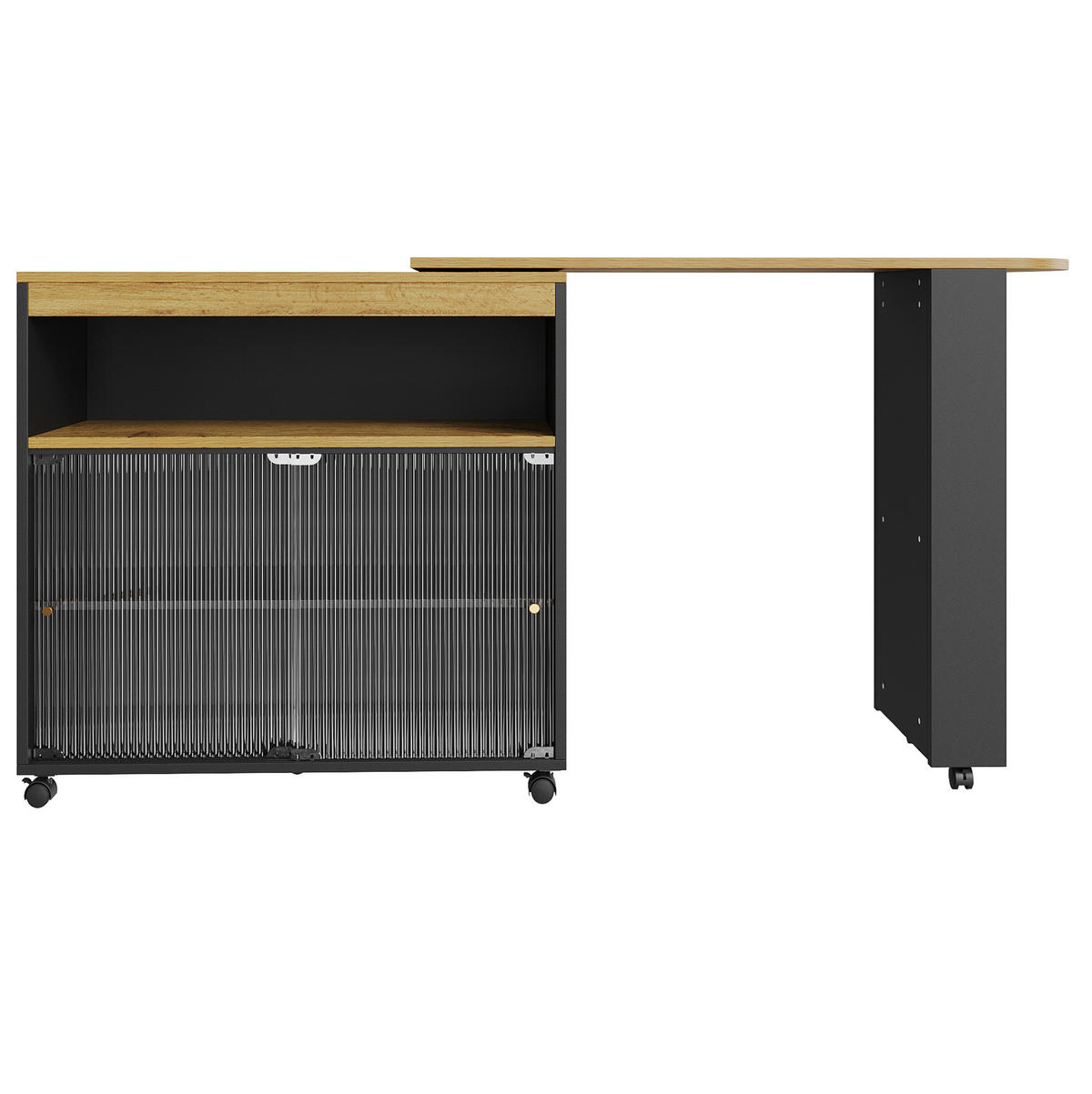 BAROVÝ stůl 138-204/39/105 cm černý z MDF s LED osvětlením a úložným prostorem - černá, kompozitní dřevo (39/204/105cm) - OKWISH