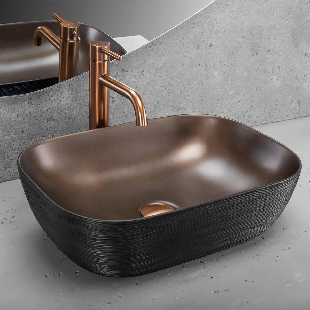 AUFSATZWASCHBECKEN Rea Belinda Copper Brush / Black - Kupferfarben, Keramik (33.5/13.5/46.5cm) - REA
