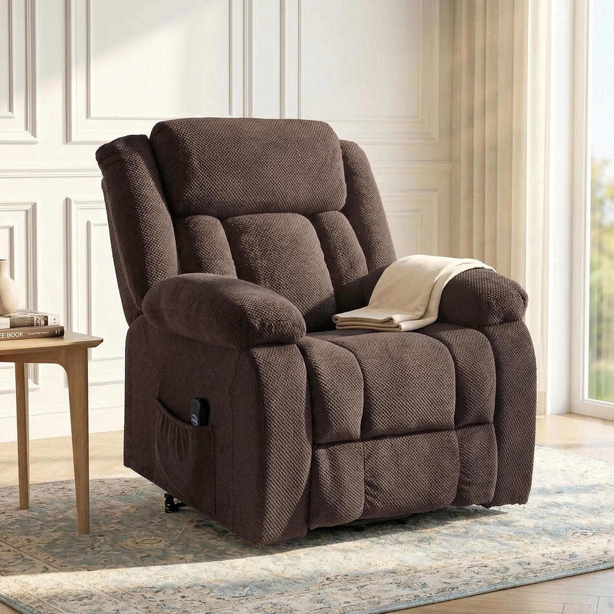 FERNSEHSESSEL-MIT-AUFSTEHHILFE Polyester Stahl Braun - Blau/Schwarz, Textil/Metall (92/105/94cm) - HOMCOM
