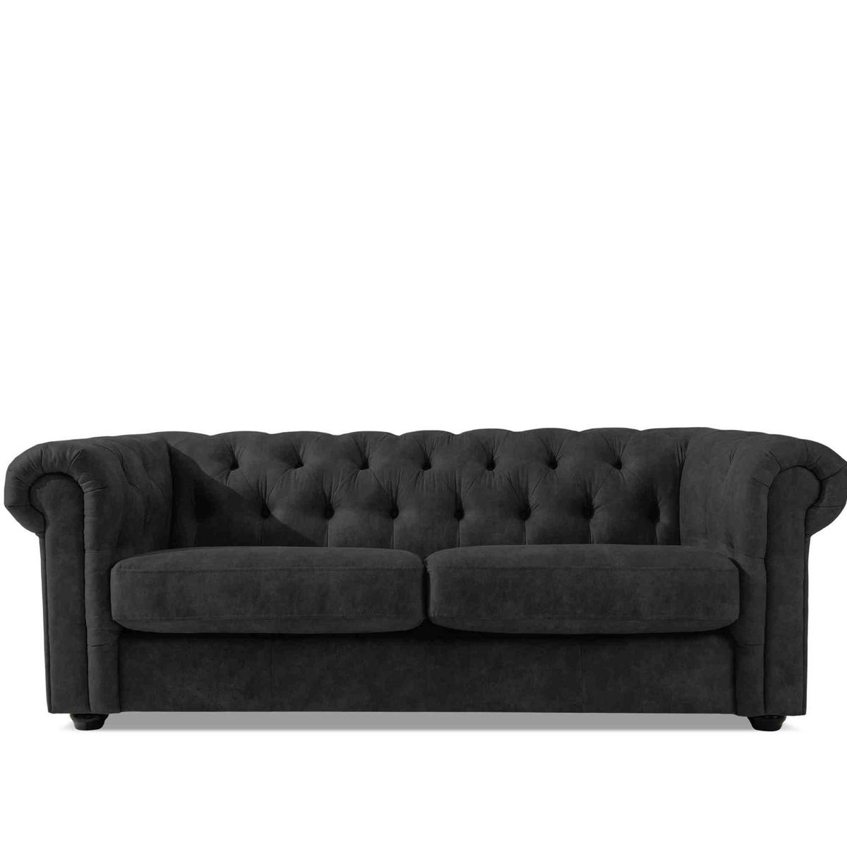 3-SITZER-SOFA GRAVO Chesterfield, Kunstleder - Wengefarben/Anthrazit, Leder/Holz (202/72/95cm) - KONSIMO®
