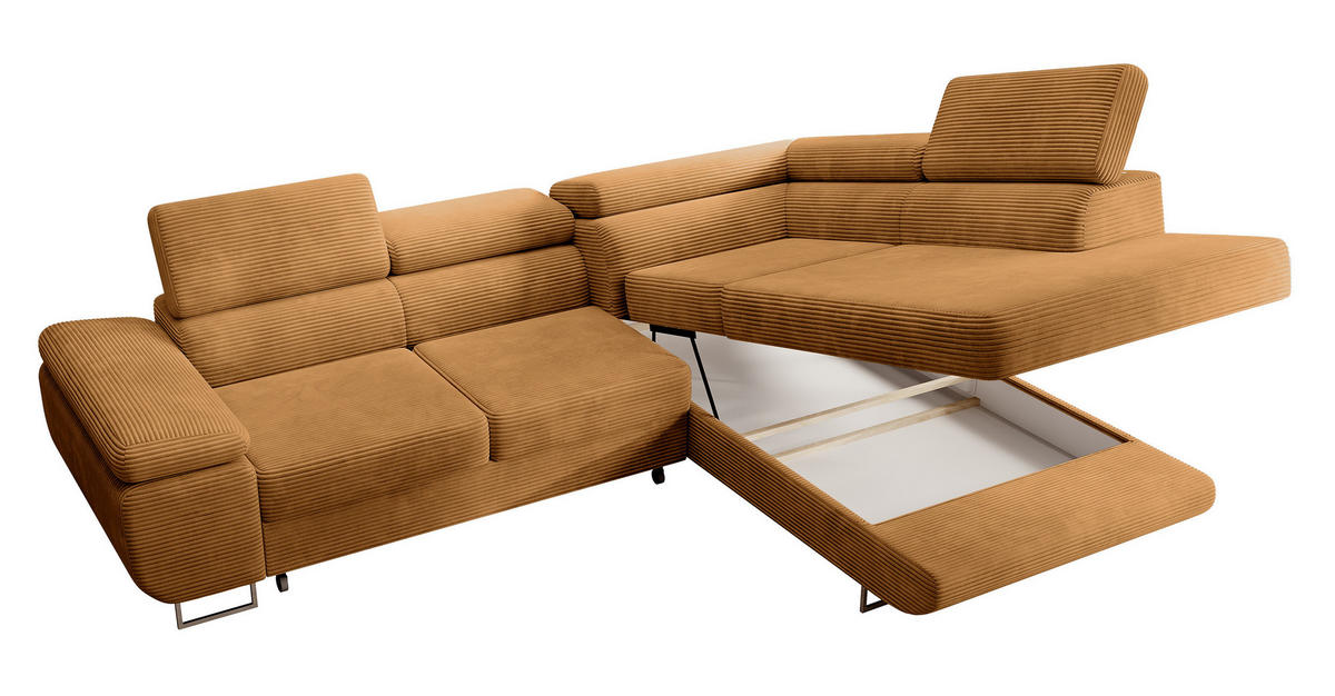 ECKSOFA Stevil Senfgelb Cordbezug - Silberfarben/Messingfarben, Textil/Metall (275/203cm) - Selsey