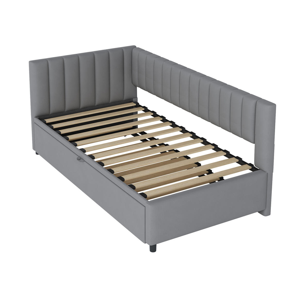 SAMT-POLSTERBETT 90/200 cm mit Ausziehbett und gepolstertem Kopfteil, Grau - Grau, Textil (90/180cm) - BEAOK