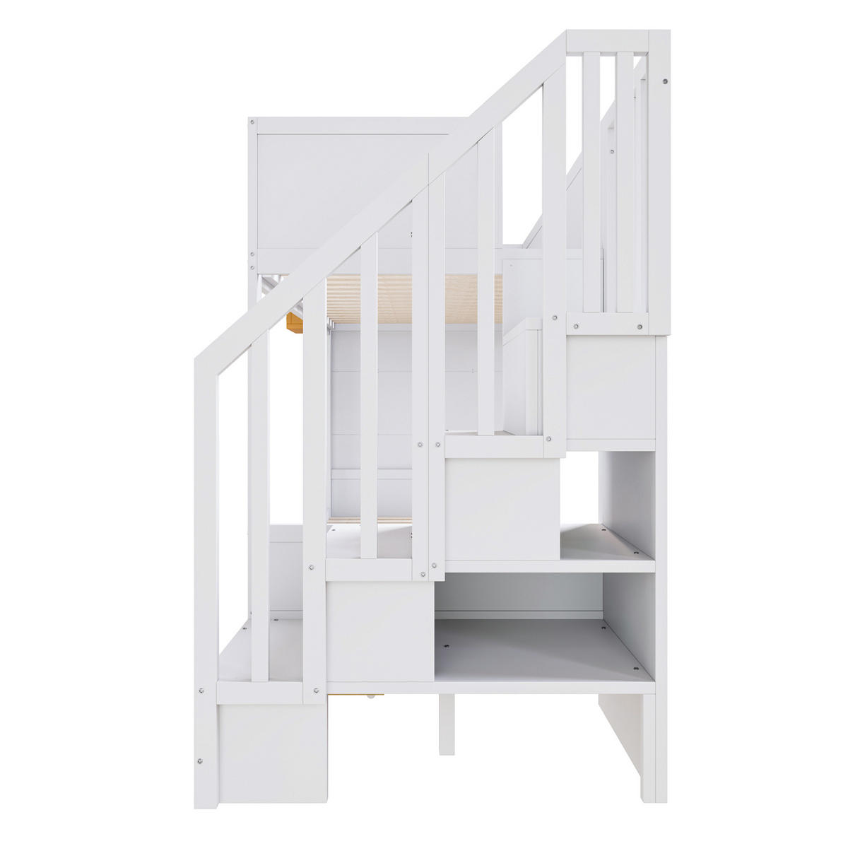 ETAGENBETT 90/200 cm aus Kiefernholz mit Schreibtisch und Treppe, Weiß - Weiß, Holz (90/200cm) - OKMYHOME