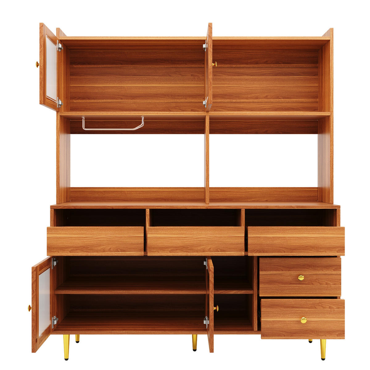 HOCHSCHRANK aus MDF in Walnussbraun mit Changhong-Glastür und Weinregal, 145/39/171 cm, Walnussbraun - Walnussfarben, Holzwerkstoff (39/171/145cm) - Redom
