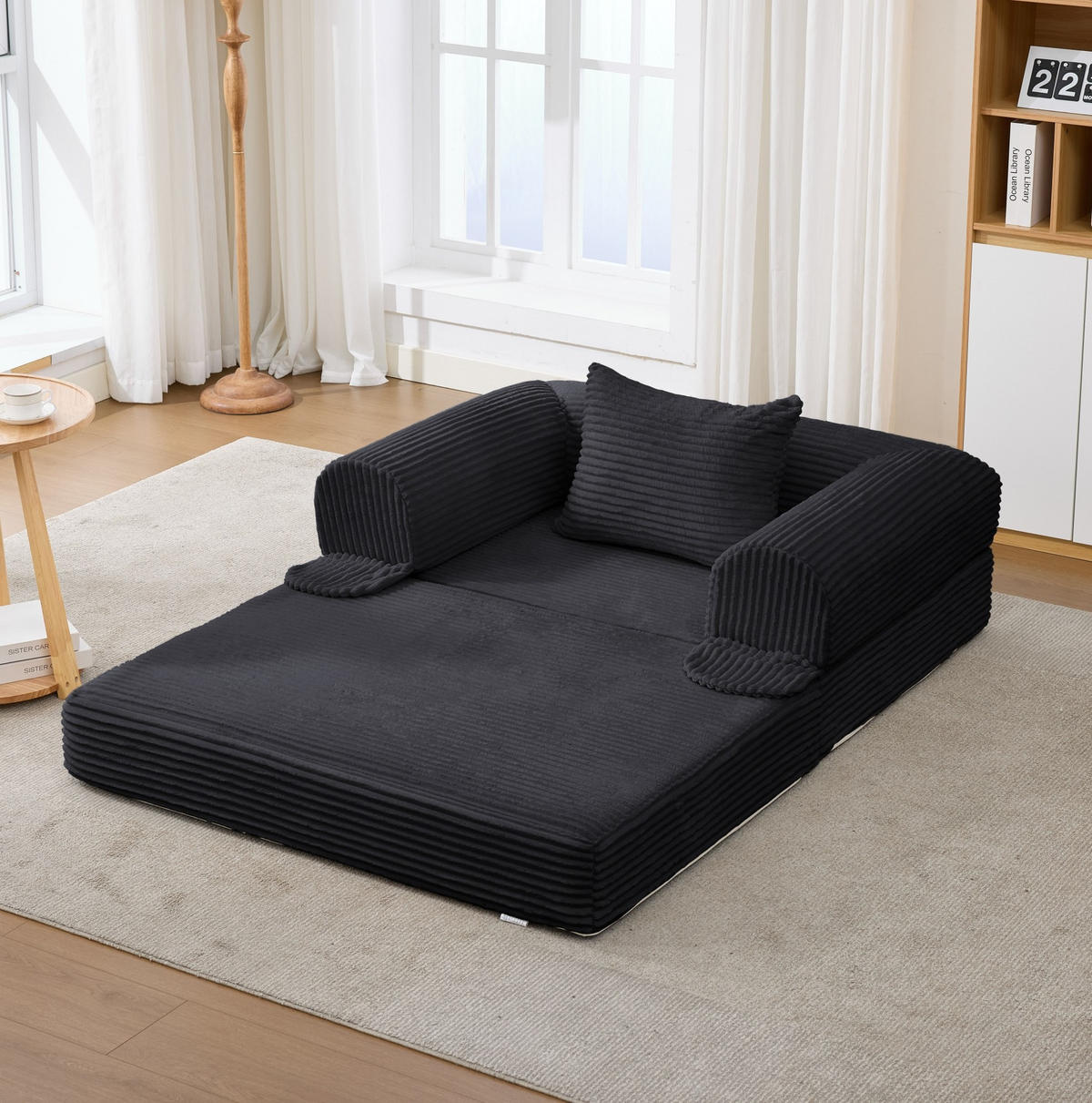SCHLAFSOFA 2-in-1 aus Cord Schwarz - Schwarz, Kunststoff (85/65/120cm) - Meubliv