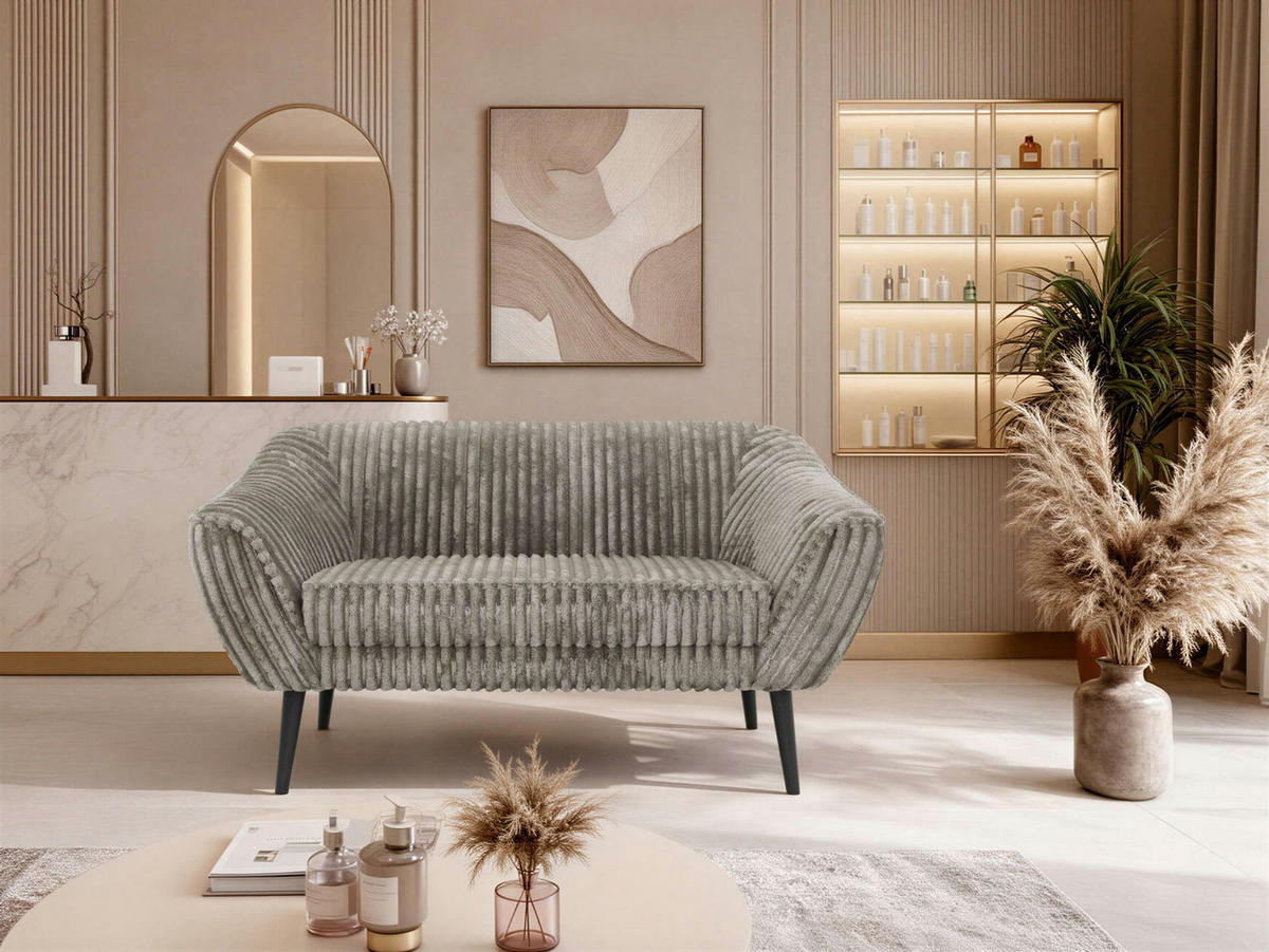2-SITZER-SOFA PIRS - Hellbraun Cord - Schwarze Beine - Hellbraun/Schwarz, Holzwerkstoff/Textil (140/75/74cm) - MKS