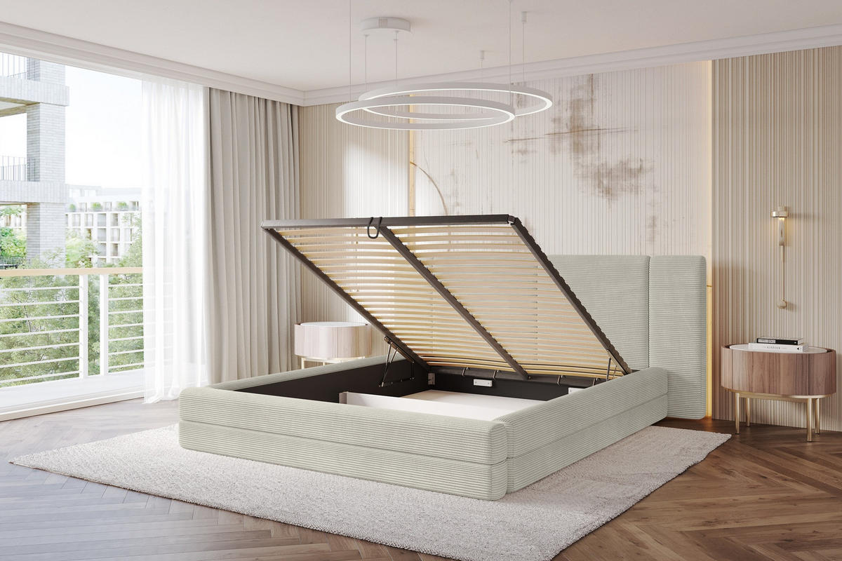 POLSTERBETT mit Bettkasten und Lattenrost, Boxbett ohne Matratze - TEVO 200x200 Creme - Sahara, Holzwerkstoff/Textil (200/200cm) - ALTDECOR