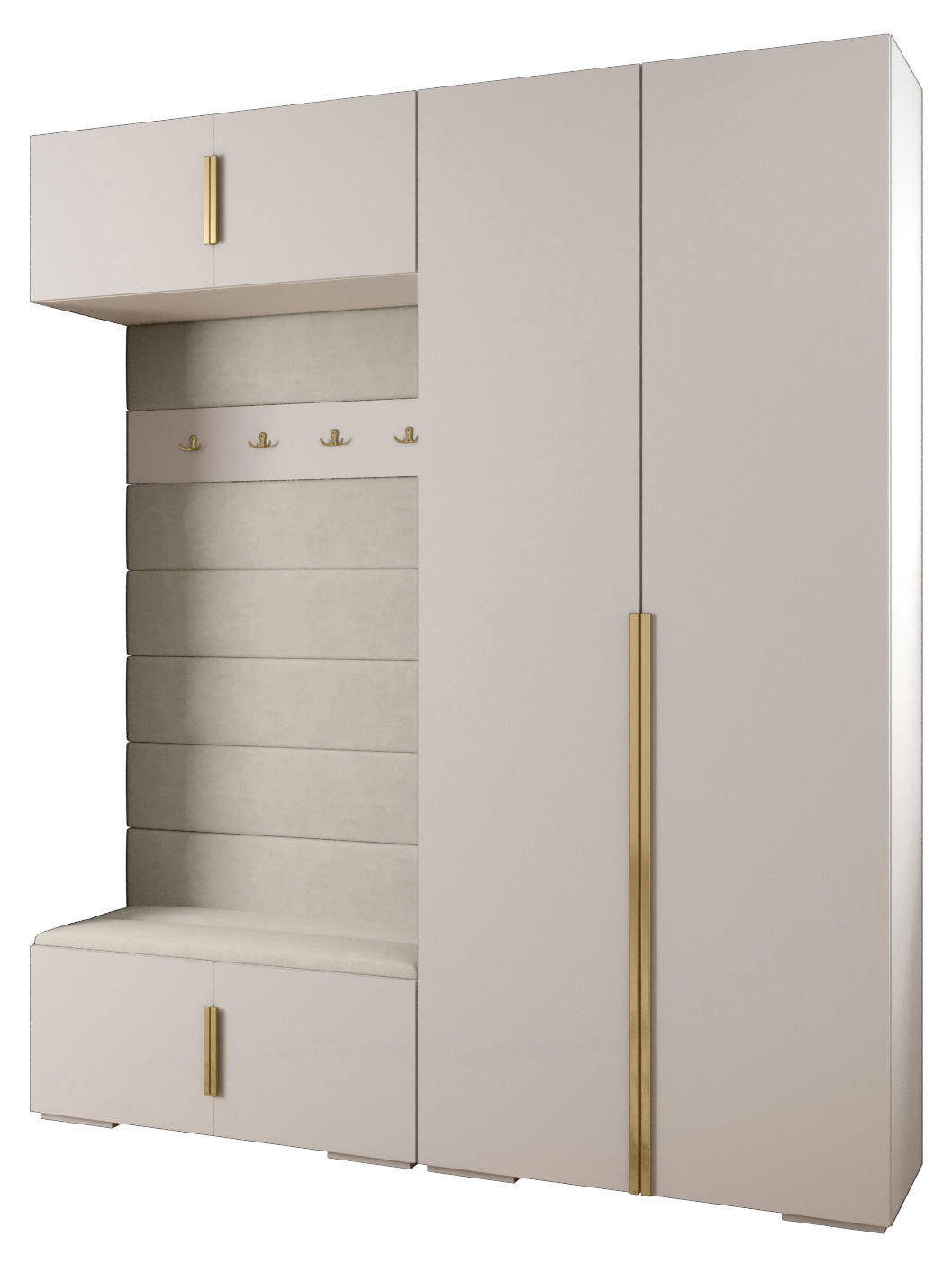 Abiks Möbel Garderoben-Set Weiß, Weiß, Gold 200x236.7x47 cm
