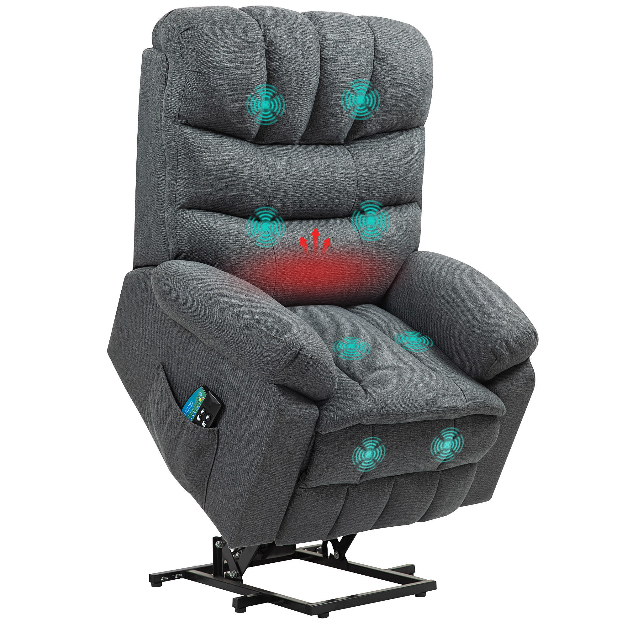 MASSAGESESSEL DE-06382 elektrisch, 3 Motoren, 170° neigbar, Massage & Wärme Grau - Dunkelgrau, Textil/Metall (93/112/100cm) - ComfortXL