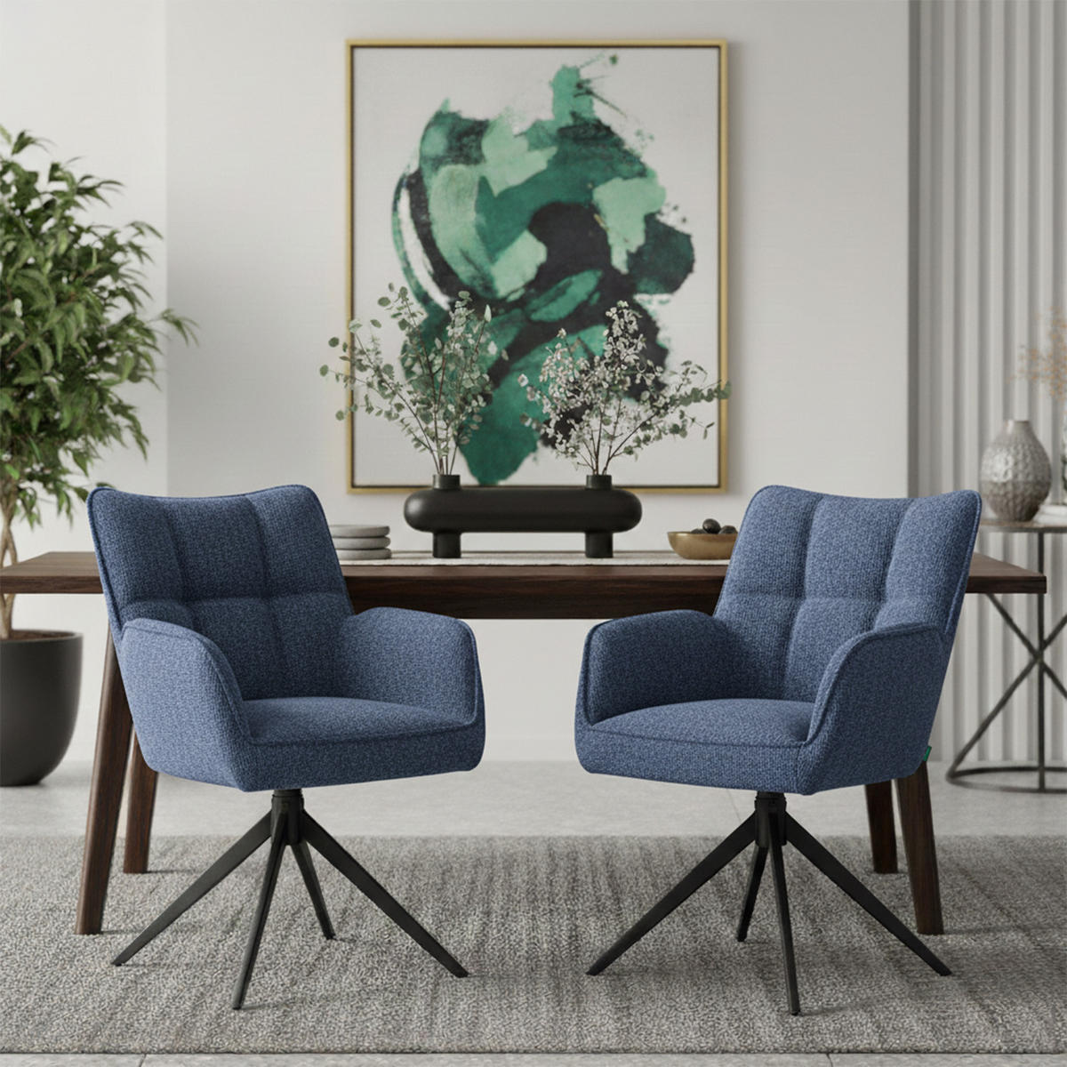 DREHSTUHL Mika-Enya - Blau/Schwarz, Textil/Metall (59/84/66cm) - DUBI Möbel