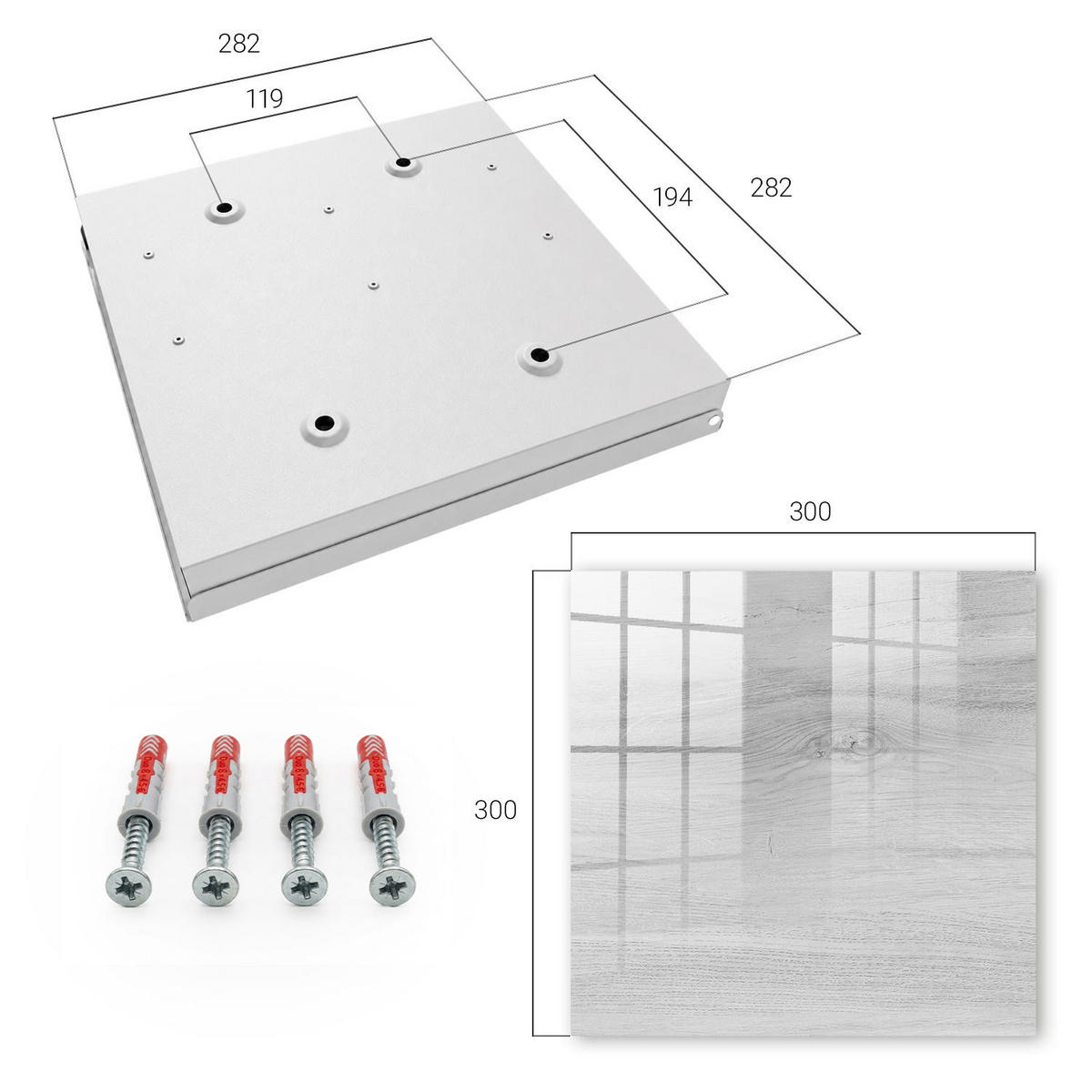 SCHLÜSSELBOX Weiß 30x30 cm – Türöffnung nach rechts - Holzmuster - Grau, Metall (30/30/5cm) - TULUP
