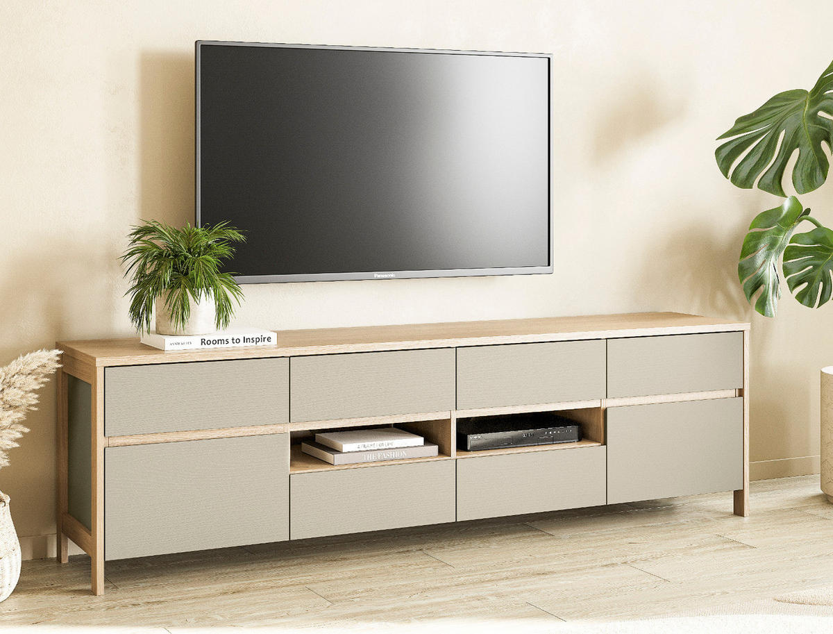 TV-LOWBOARD Salbei grün, Eiche, TV Unterteil skandinavisch 193 cm, Soft-Close - Salbeigrün/Eichefarben, Holzwerkstoff/Metall (193/58/39cm) - Furn.Design