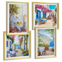 BILDER SET 4er Set - 50x50 cm & 40x60 cm Goldrahmen - Charmante Straßen mit Pflanzen - Goldfarben, Kunststoff (50/50cm) - TULUP