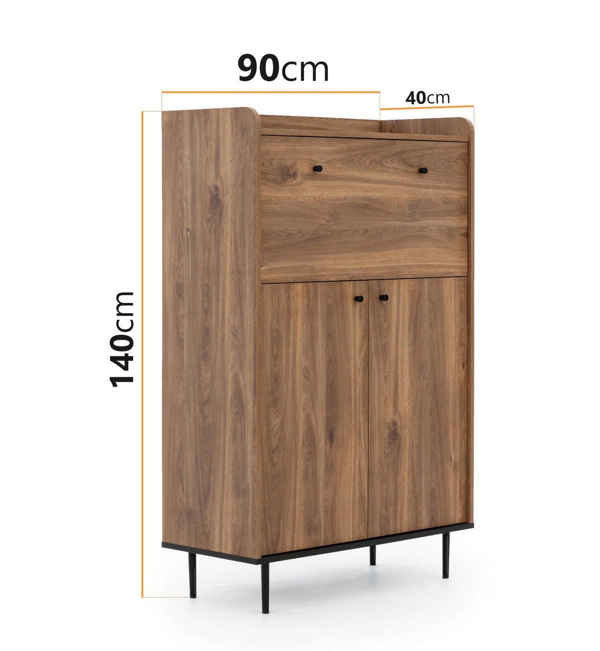 HIGHBOARD Nero KB90 90/45/140 mit Barschrank - Hellbraun/Schwarz, Holzwerkstoff/Metall (90/140/45cm) - Ravio