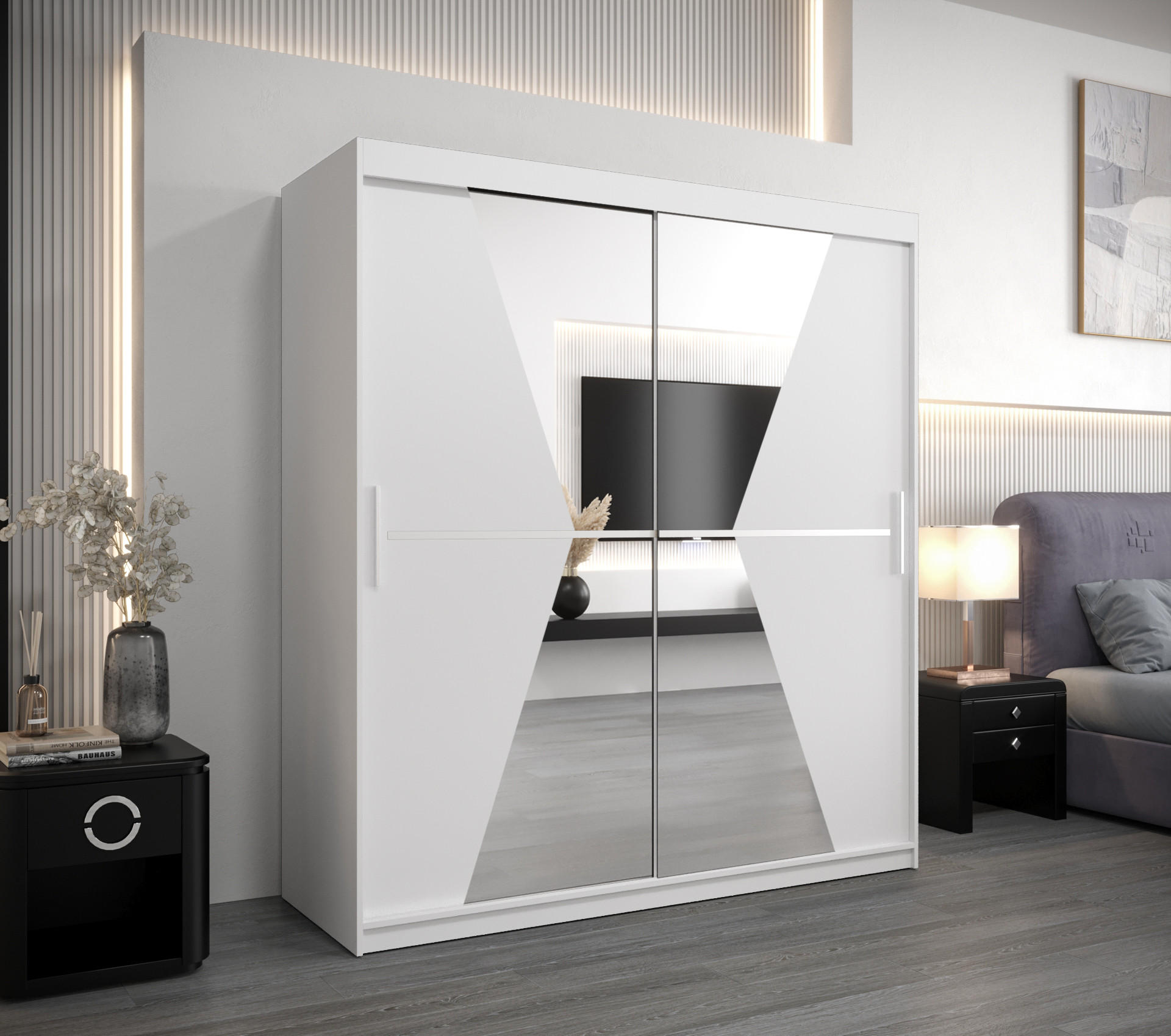SCHWEBETÜRENSCHRANK 200/180/62 2-türig - Silberfarben/Weiß, Holz/Kunststoff (180/200/62cm) - Abiks Möbel