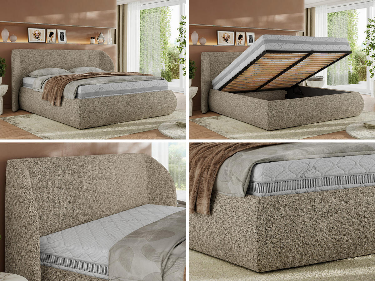 POLSTERBETT CAELA CLASSIC 160/200 - Dunkelbeige Strukture - ohne Matratze - Beige, Textil (160/200cm) - MKS