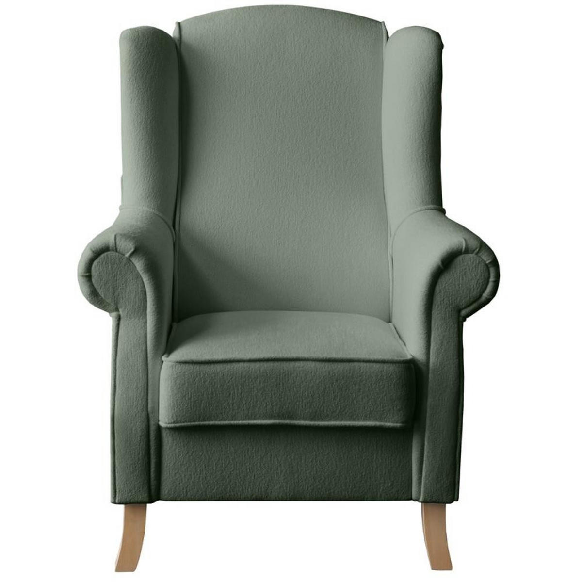 OHRENSESSEL Leonardo grün boucle-stoff - Grün, Holz/Textil (88/118/86cm) - Beautysofa