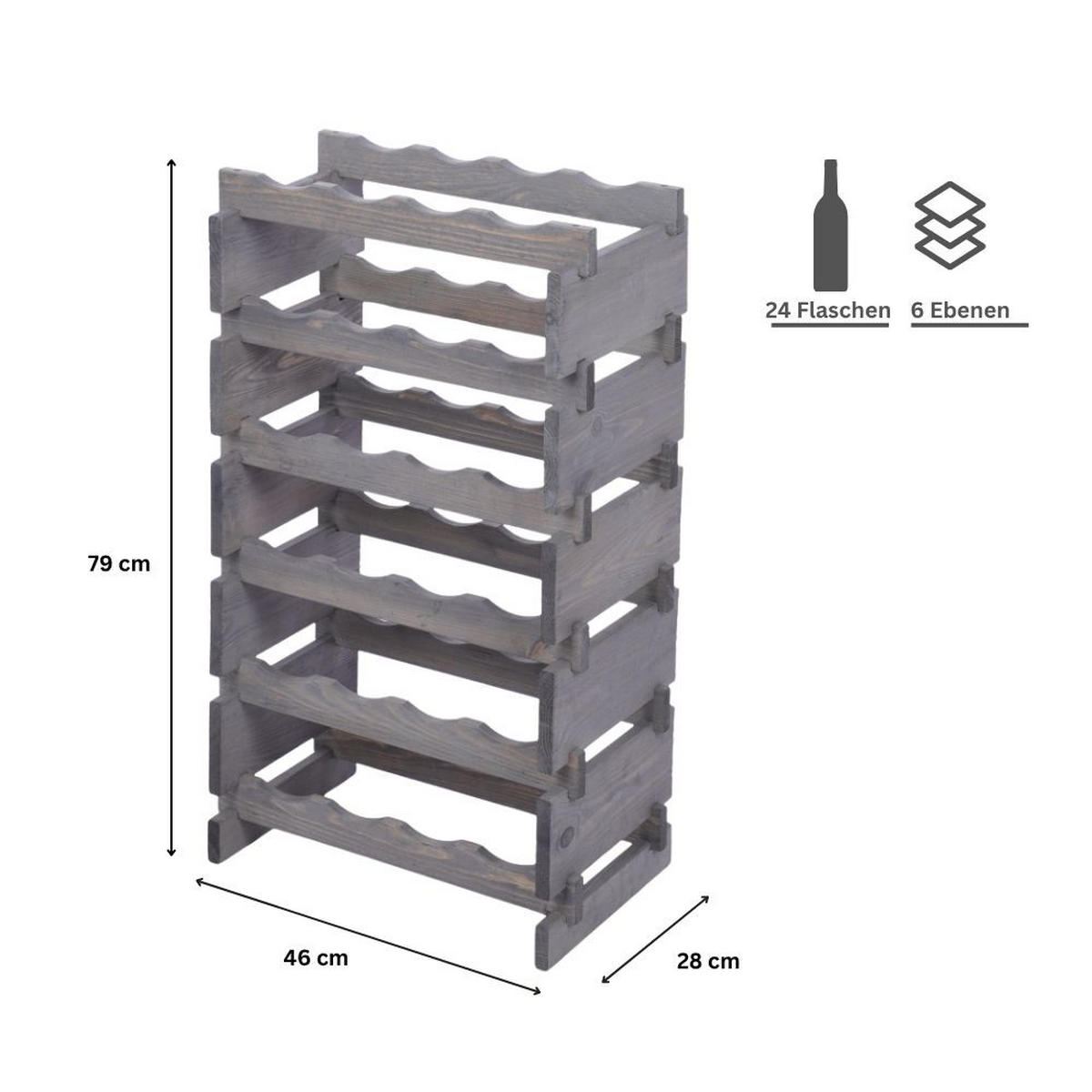 WEINREGAL VINOTECA FLEX PRO HxBxT 79x46x28cm 24 Flaschen auf 6 Ebenen Grau - Grau, Holz (46/79/28cm) - PROREGAL