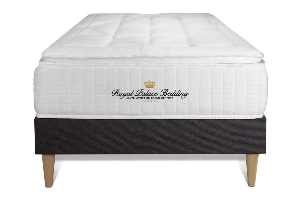 BETT George V Taschenfederkern und Memory-Schaum 90 x 200 cm h1 - Kit Bettgestell Schwarz - Beige/Schwarz, Karton/Holz (90/200cm) - ROYAL PALACE BEDDING