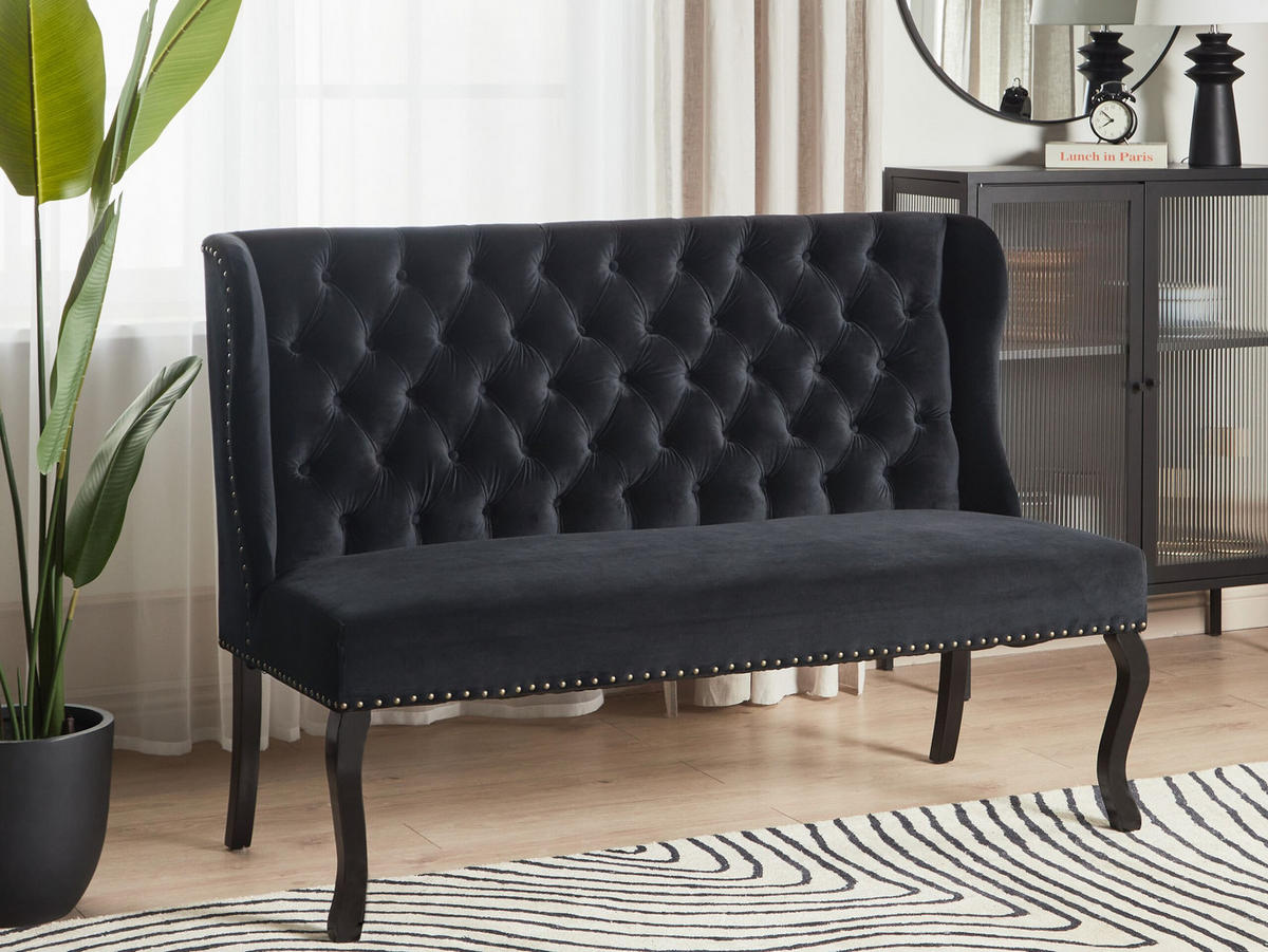 2-SITZER-KÜCHENSOFA Samtstoff schwarz Torsby - Schwarz, Textil (154/106/63cm) - Beliani