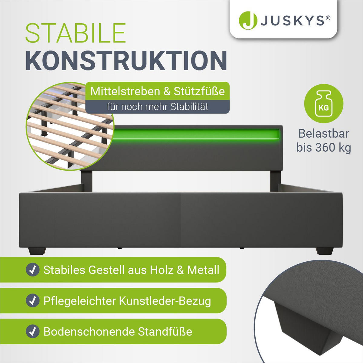 POLSTERBETT Lyon mit Matratze dunkelgrau 180x200cm - Grau, Textil (180/200cm) - Juskys