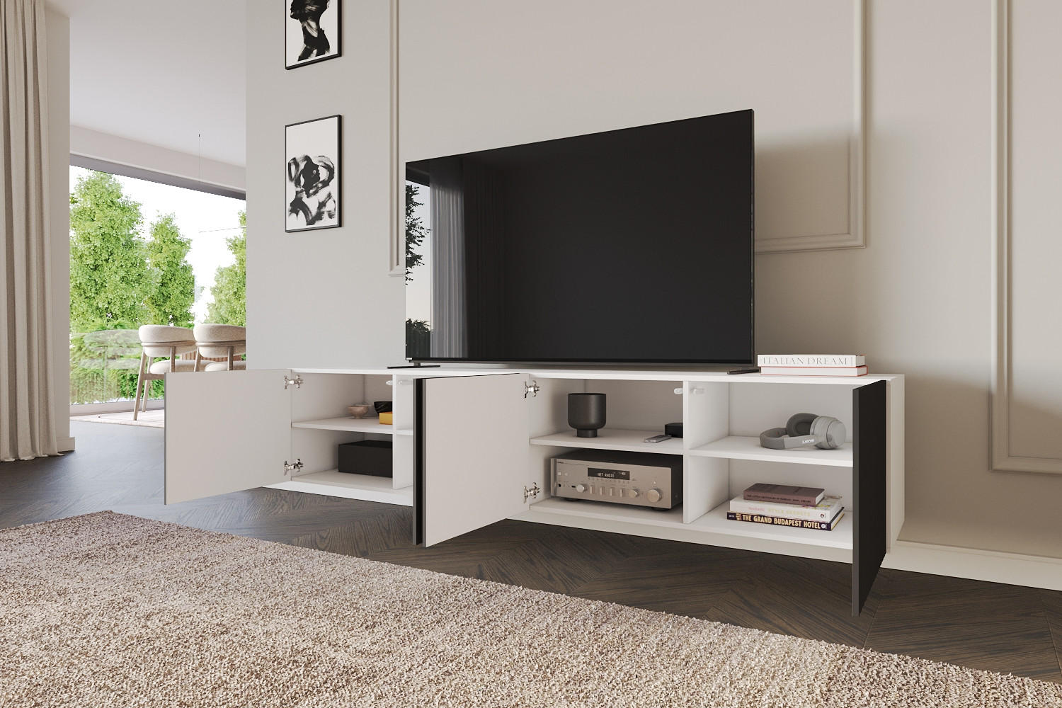 LOWBOARD KITO-W 2x100x40x41 cm - Weiß / Schwarz - Schwarz, Holzwerkstoff (200/40/41cm) - ALTDECOR