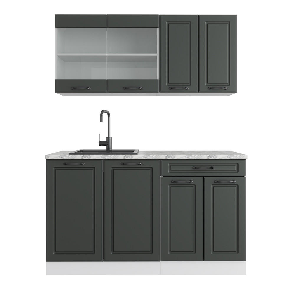 SINGLEKÜCHE R-Line Anthrazit Landhaus/Weiß 140 cm, AP Marmor - Anthrazit/Weiß, Holzwerkstoff (140/81.6/60cm) - Vicco
