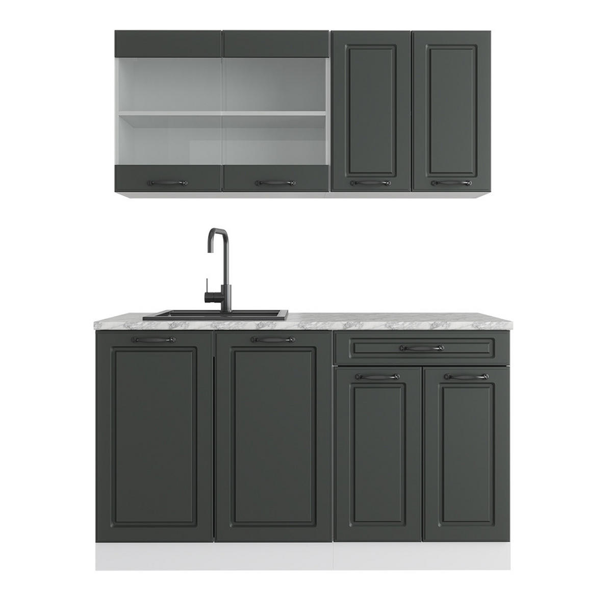 SINGLEKÜCHE R-Line Anthrazit Landhaus/Weiß 140 cm, AP Marmor - Anthrazit/Weiß, Holzwerkstoff (140/81.6/60cm) - Vicco