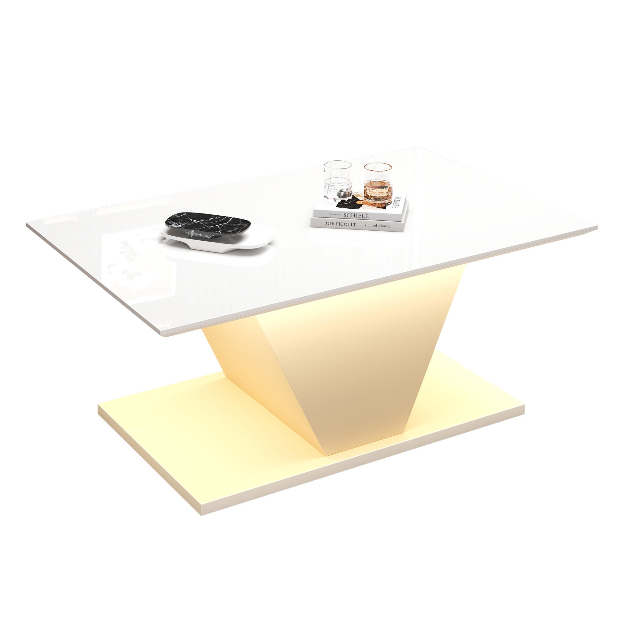 COUCHTISCH 100/50 cm mit LED-Beleuchtung in Hochglanz-Weiß - Weiß, Holzwerkstoff (100/50/46cm) - BEAOK