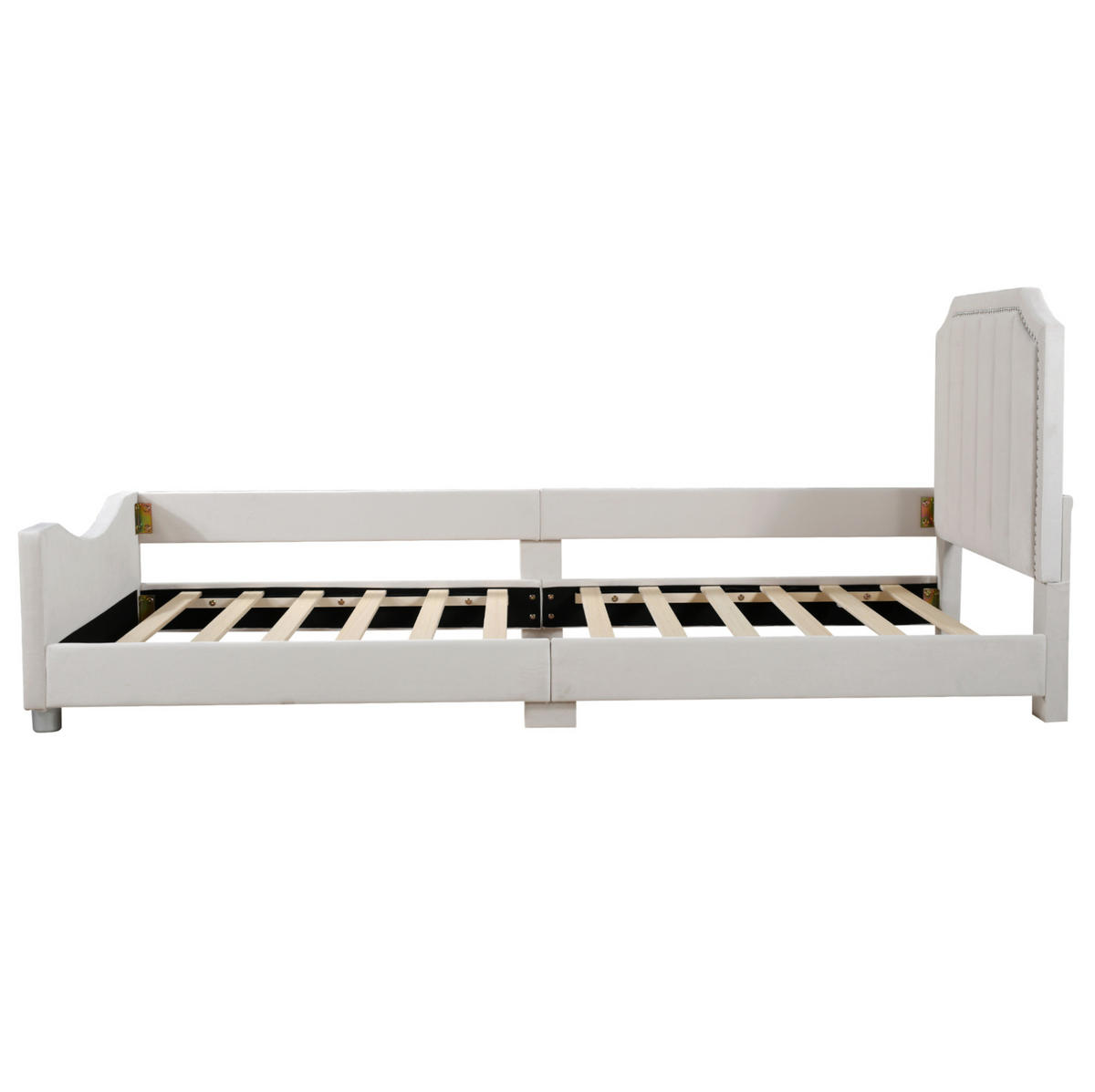 KINDERBETT 90/200 cm aus Massivholz mit Flanellbezug und Rückenlehne Beige - Beige, Holz (90/200cm) - Modenvie