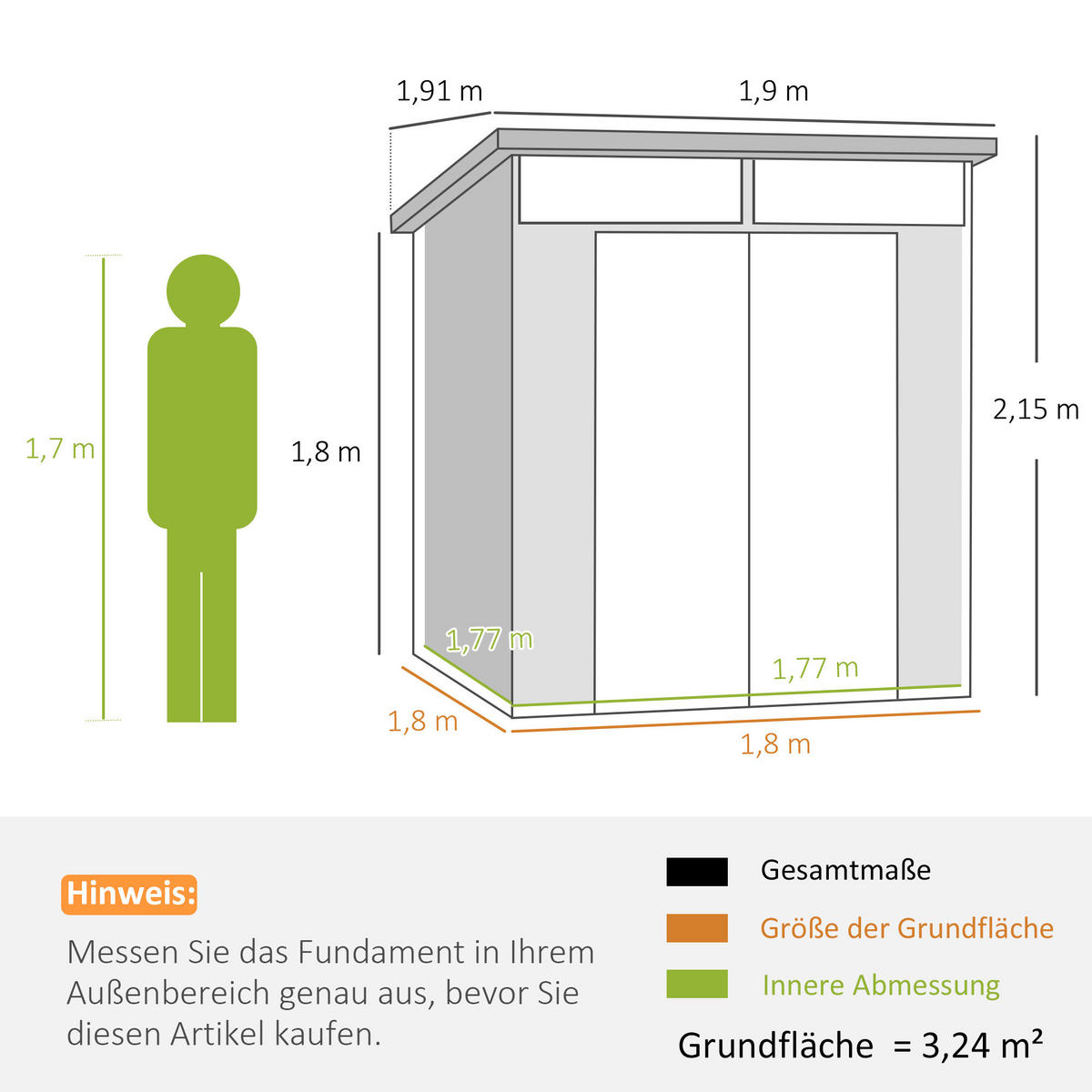 GERÄTEHAUS Kunststoff 190x191x215cm - Hellgrau, Kunststoff (191/215/190cm) - Outsunny