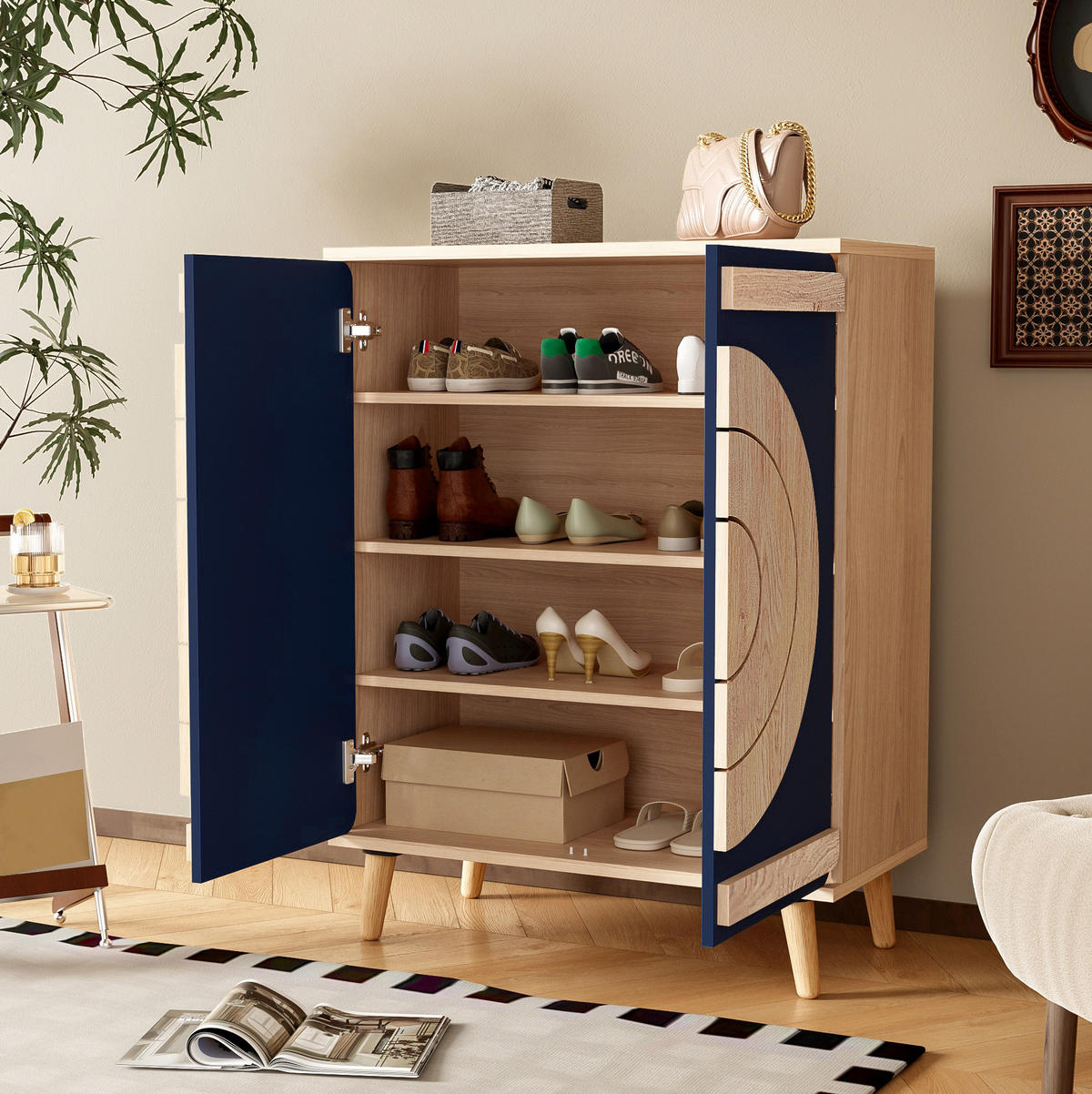 SCHUHSCHRANK aus Spanplatte 76x37x98,5cm in Blau mit Türen - Blau, Holzwerkstoff (76/98.5/37cm) - Modfu