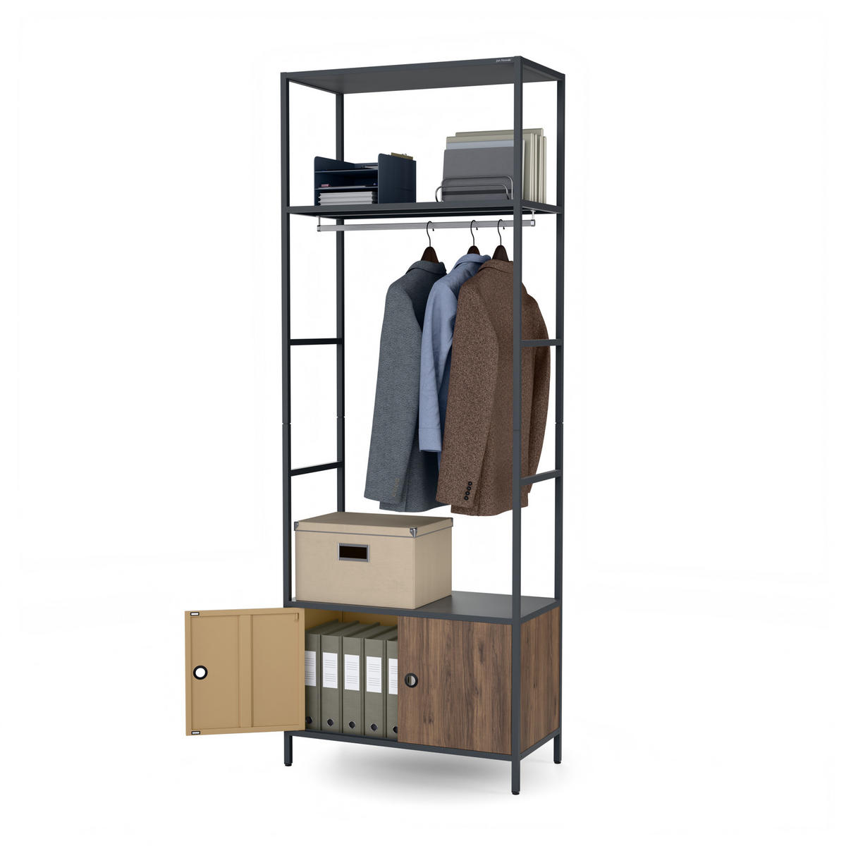 OFFENES Büroregal ARIEL 80 × 220 × 40 cm - Anthrazit/Nussbaumfarben, Metall (80/220/40cm)