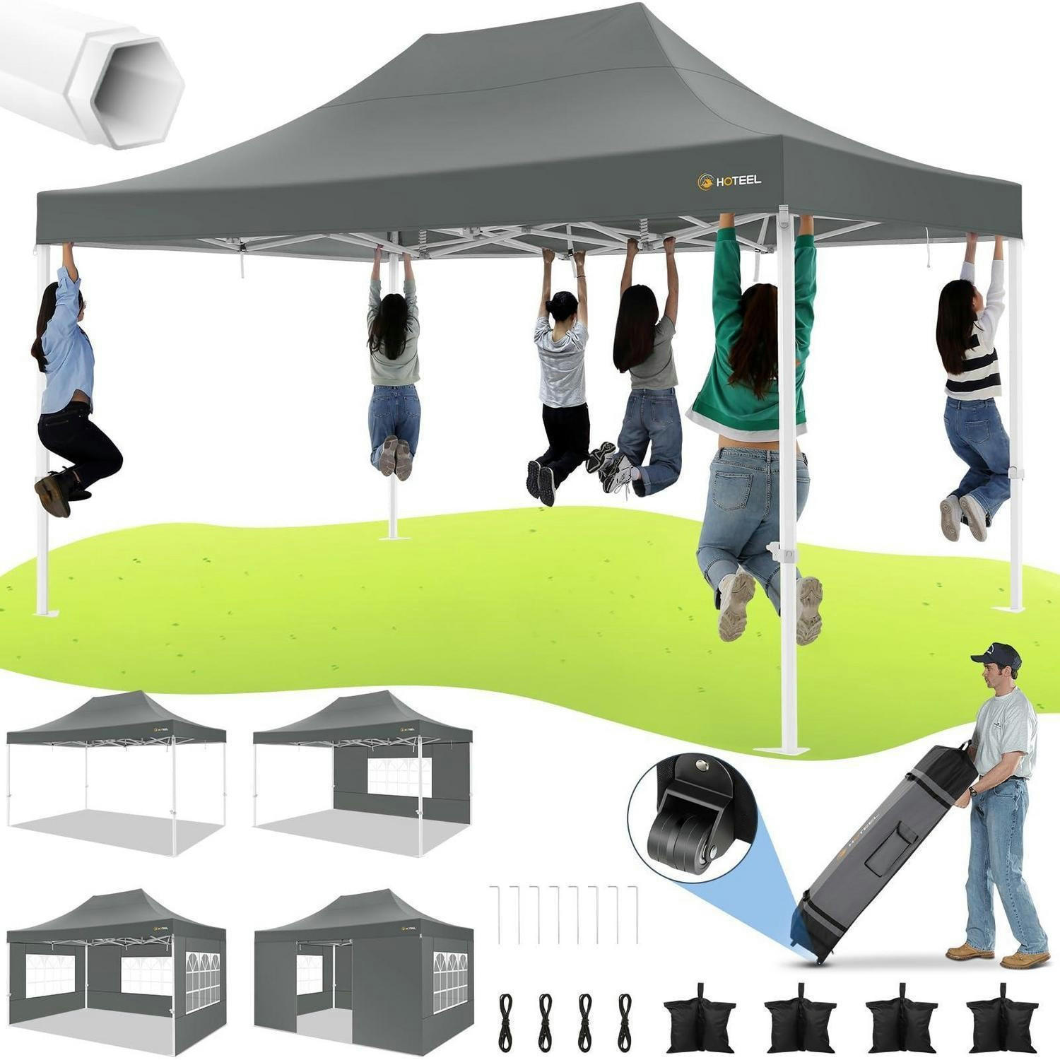 FALTPAVILLON 3x4,5m Grau Wasserdicht mit 4 Seitenteilen - Grau, Textil (300/343/450cm)