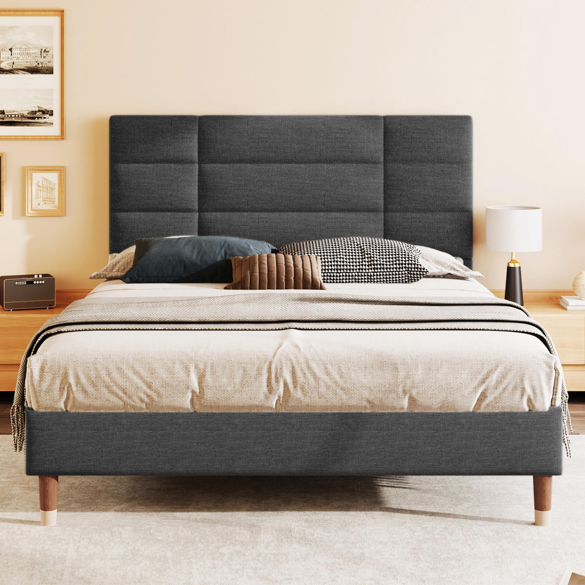 BETT mit Lattenrost 140x200 cm Grau - Grau, Holz (140/200cm) - Meubliv