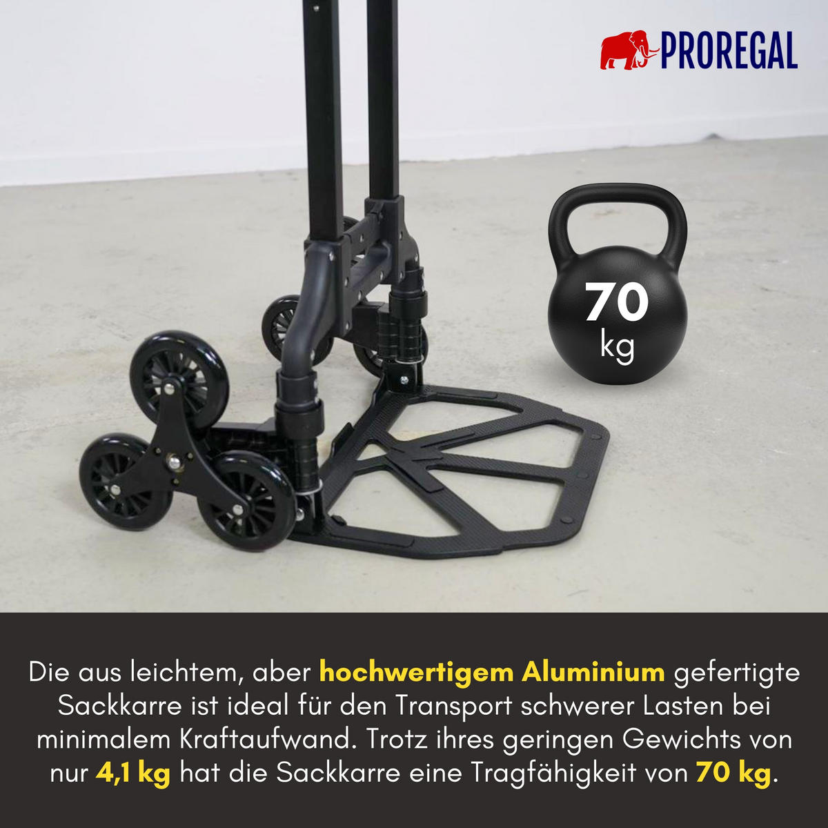 TREPPENSTEIGER Sackkarre Elephant klappbar 100x39x47cm Traglast 80kg AluminiumrahmenTRR Fachgummiräder Schwarz - Schwarz, Metall (47/39/100cm) - PROREGAL