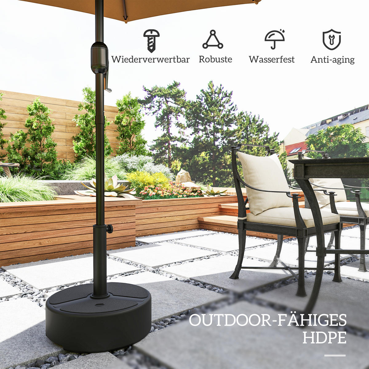 SONNENSCHIRMSTÄNDER HDPE Metall Schwarz - Schwarz, Kunststoff (45/45cm) - Outsunny