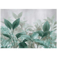 FOTOTAPETE Blätter Grün Betonwand Natur Wohnzimmer 200x140 - Multicolor, Papier (200/140cm) - Wallarena