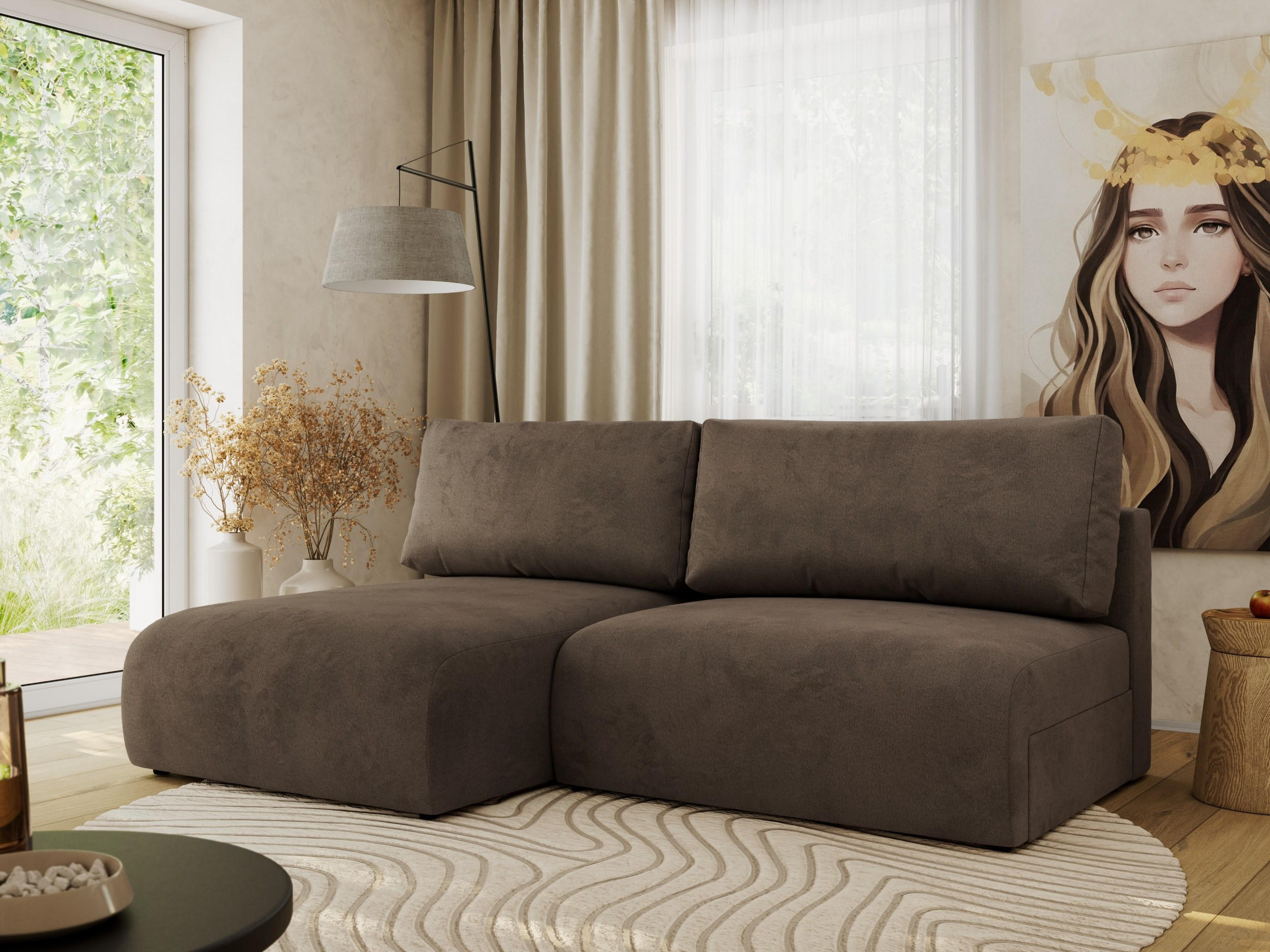 ECKSCHLAFSOFA VIVO L Braun Velvet - links - Schwarz/Braun, Kunststoff/Textil (223/150cm) - MKS