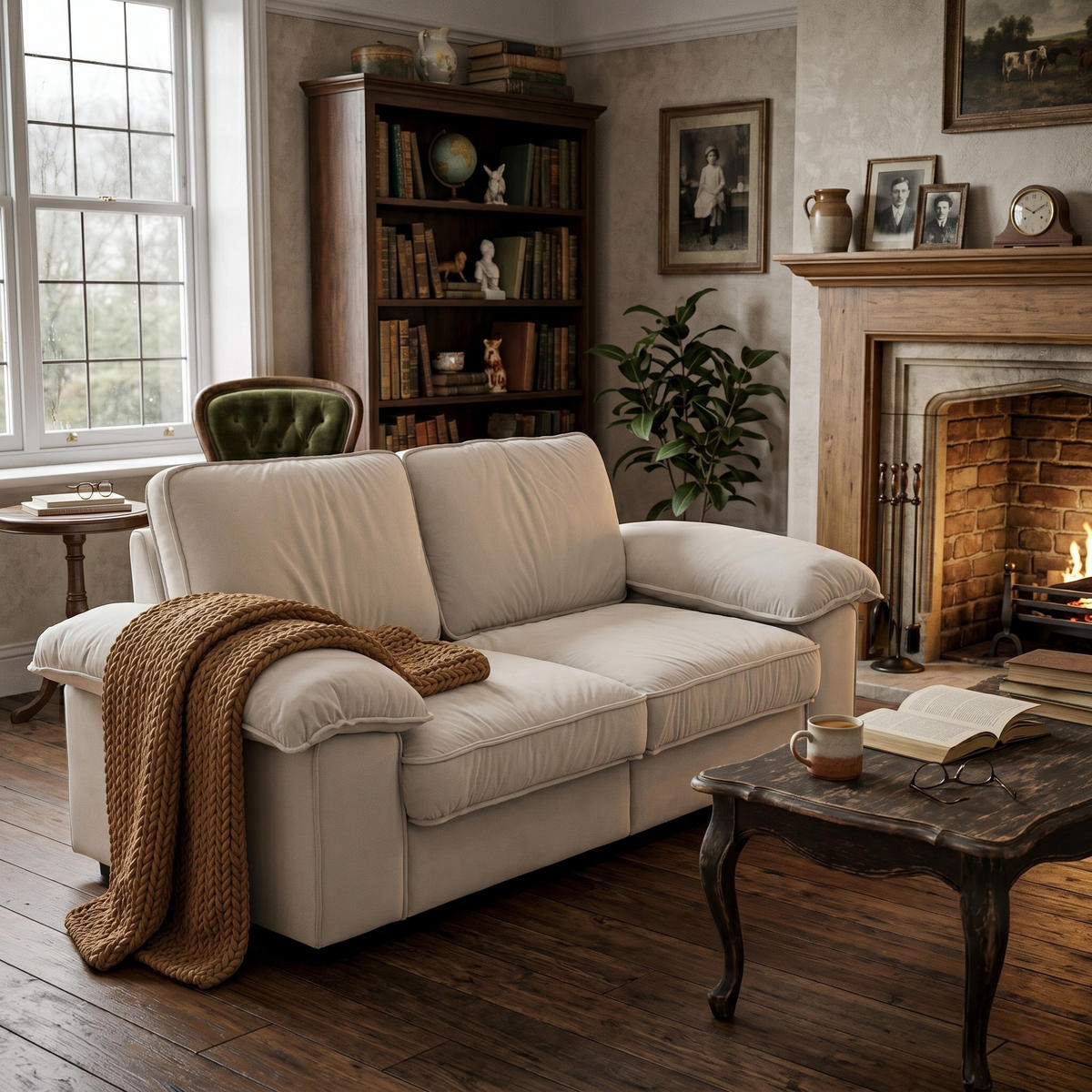 2-SITZER SOFA Samt Cream White mit Stauraum und Taschenfederkern - Creme, Holzwerkstoff/Kunststoff (201/89/91cm) - WISHDOR