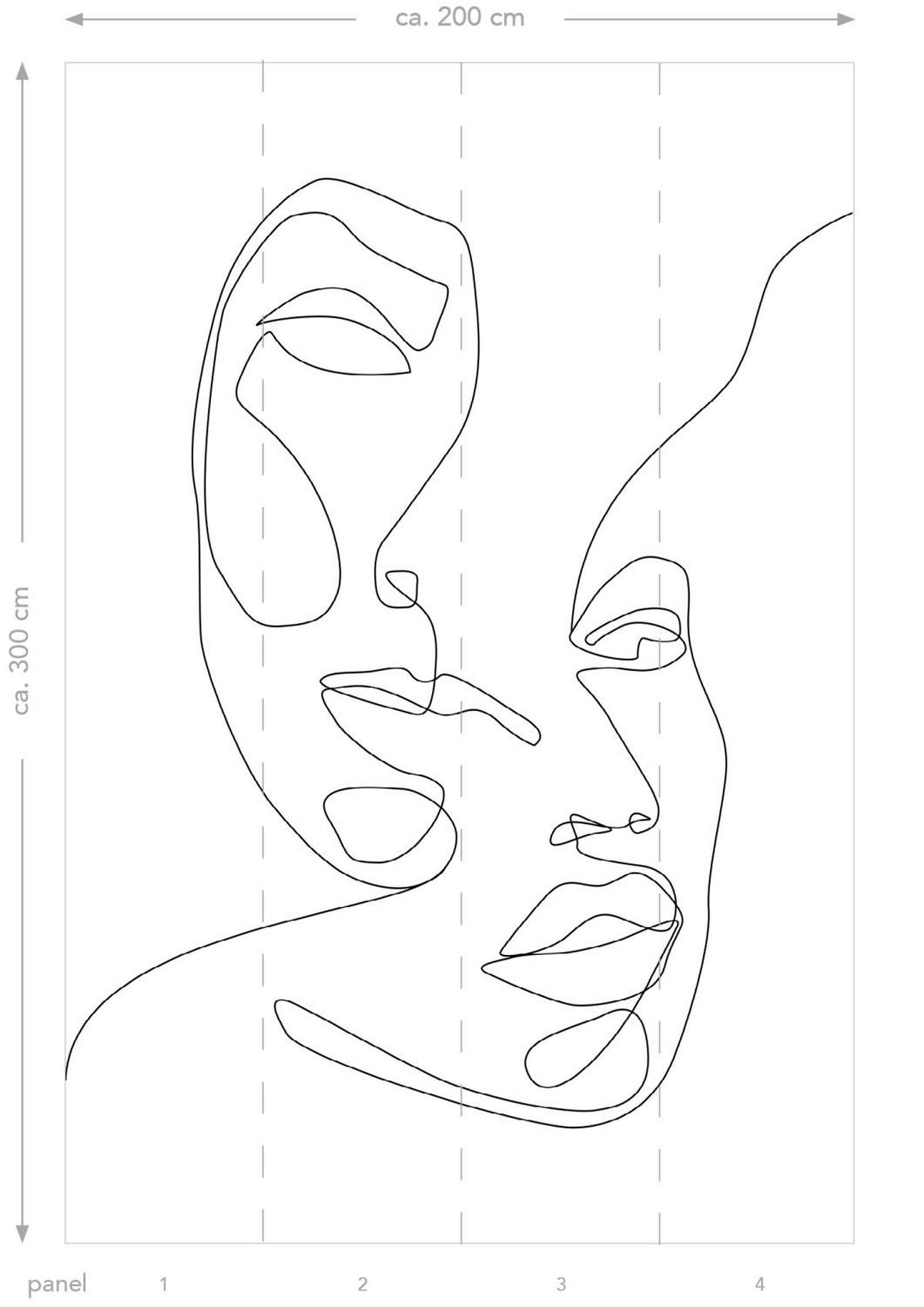 FOTOTAPETE Line Art Gesichter 200 x 300 cm - Schwarz, Papier (200/300cm) - ESTAhome