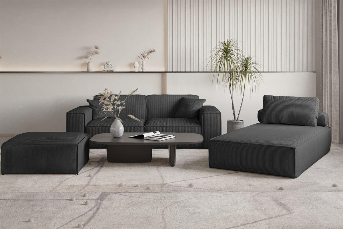 POLSTERHOCKER Celes Premium In Scala - Schwarz, Holzwerkstoff/Textil (105/40/105cm) - Fun Möbel