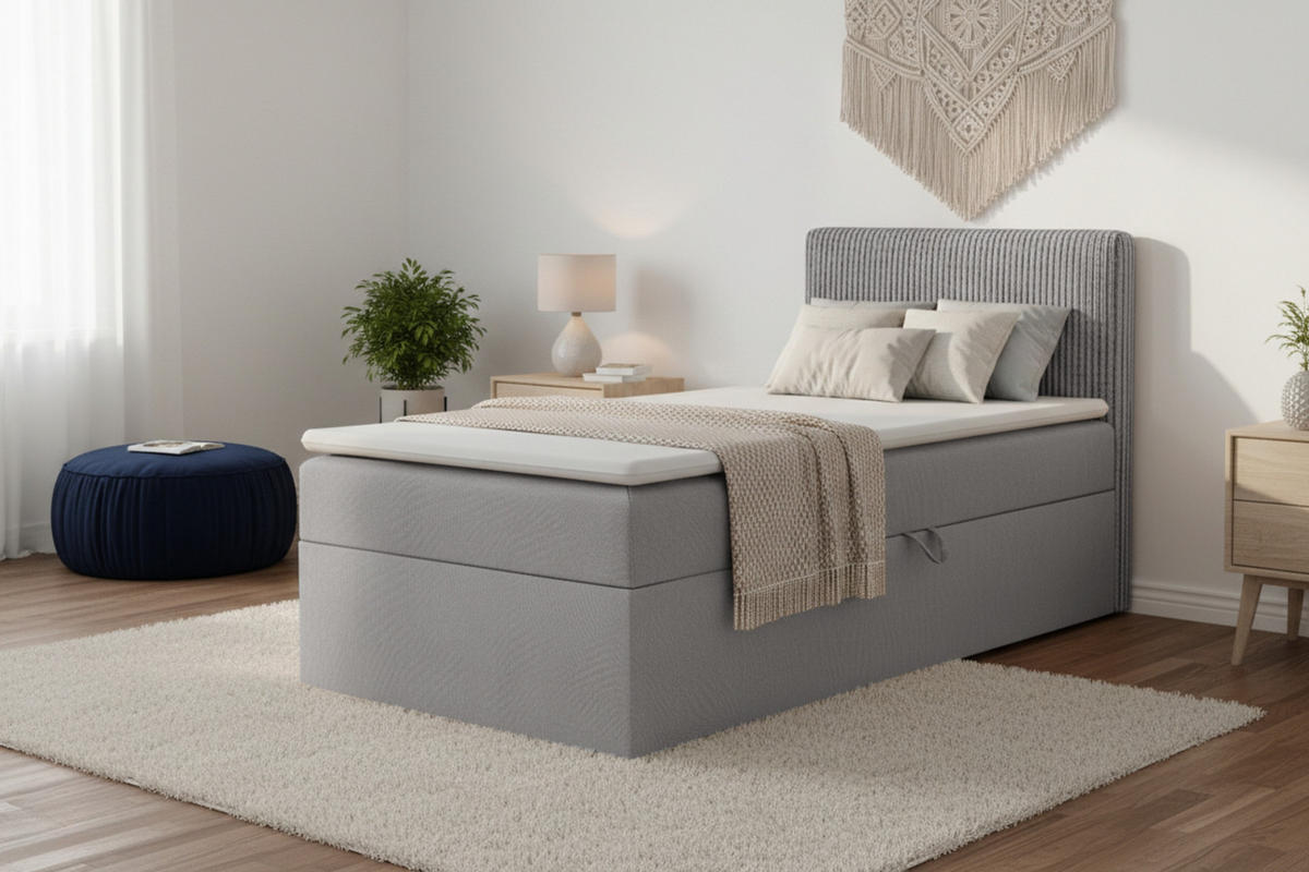 BOXBETT DON 90/200 Hellgrau H4 Öffnung rechts - Hellgrau, Holz/Holzwerkstoff (90/200cm) - Deine Möbel 24