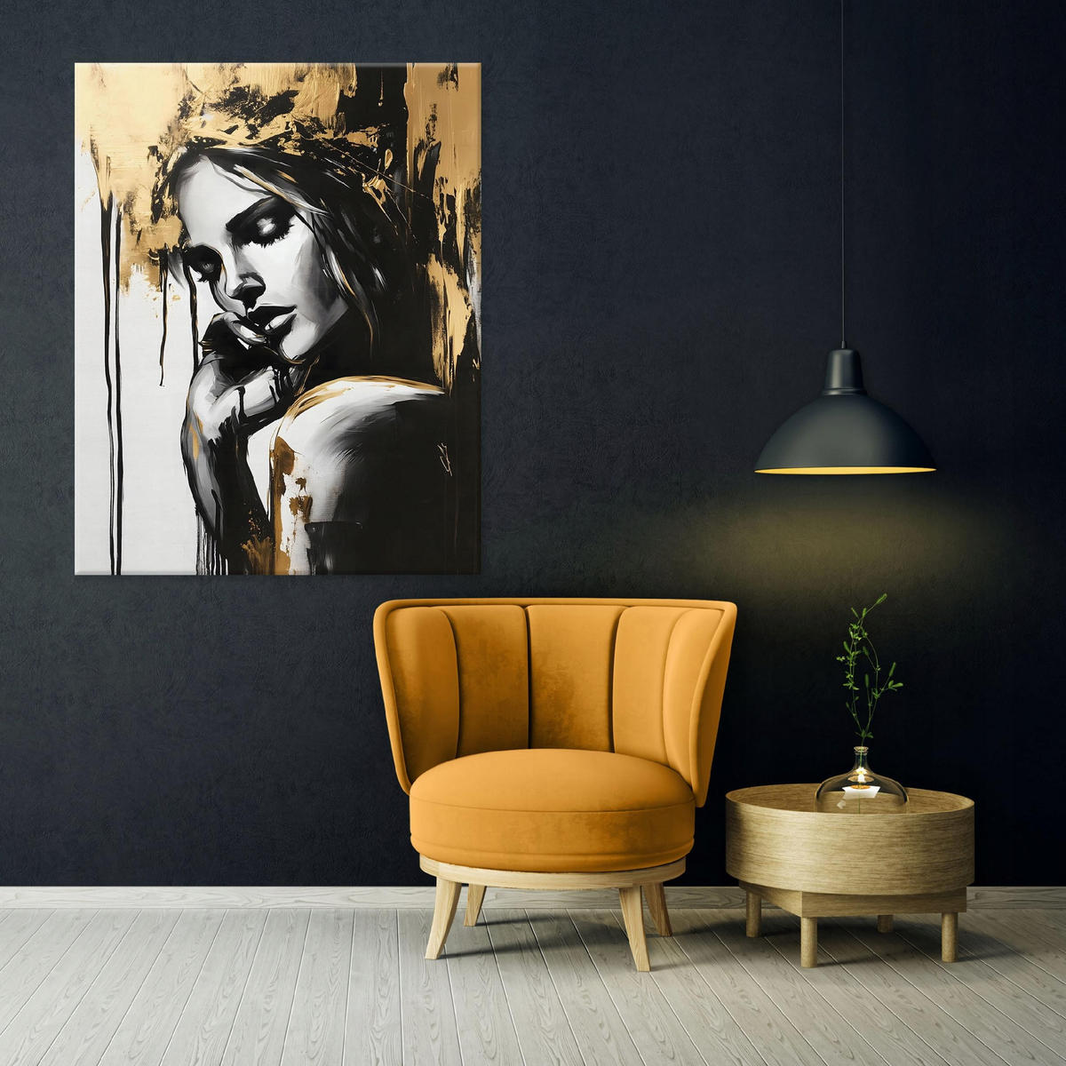 LEINWAND Bilder Abstrakt Frau Modern Wandbild Groß 100x70 - Goldfarben, Holzwerkstoff (70/100cm) - Wallarena