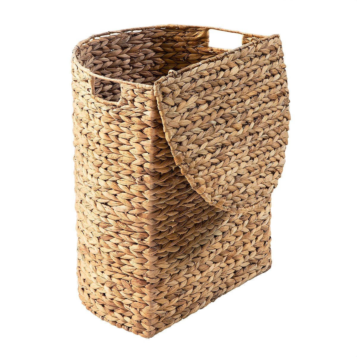 HALBMONDFÖRMIGER Wäschekorb aus Wasserhyazinthe mit Deckel 32/55/45 cm - Beige, Naturmaterialen (32/55/45cm) - Calicosy