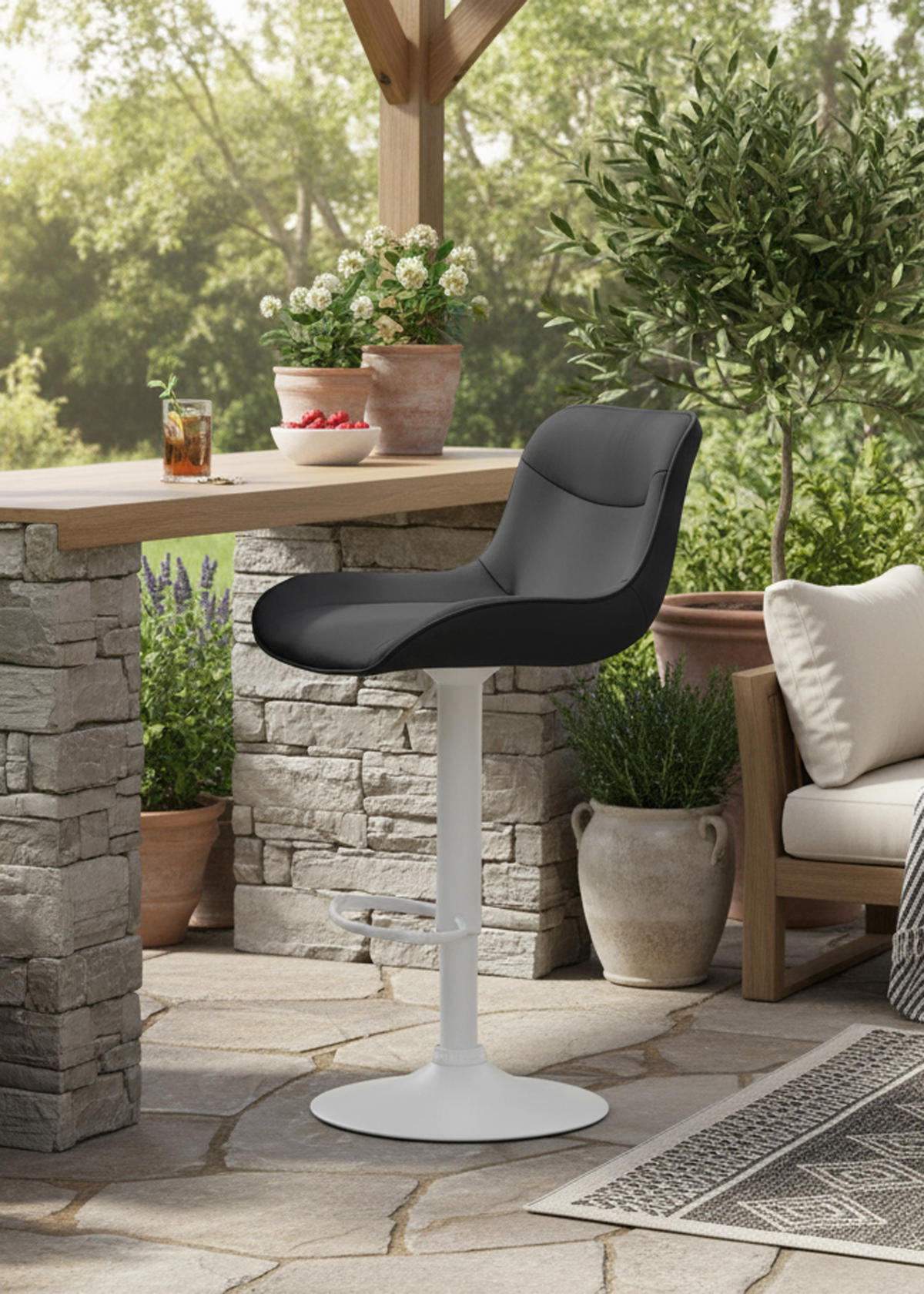 BARHOCKER 2er Set Vulcano Kunstleder weiß schwarz - Schwarz/Weiß, Kunststoff/Metall (49/106/51cm) - TPFLiving