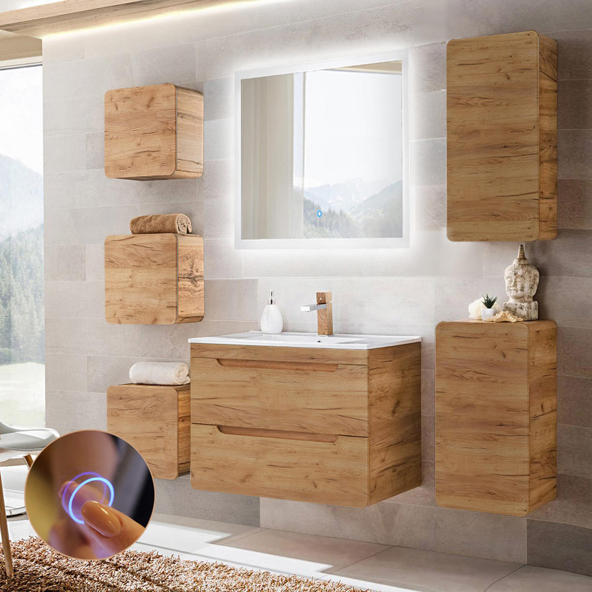 BADMÖBEL-SET 7-TLG. Luton-56 - Braun, Holzwerkstoff (180/200/46cm) - Lomado